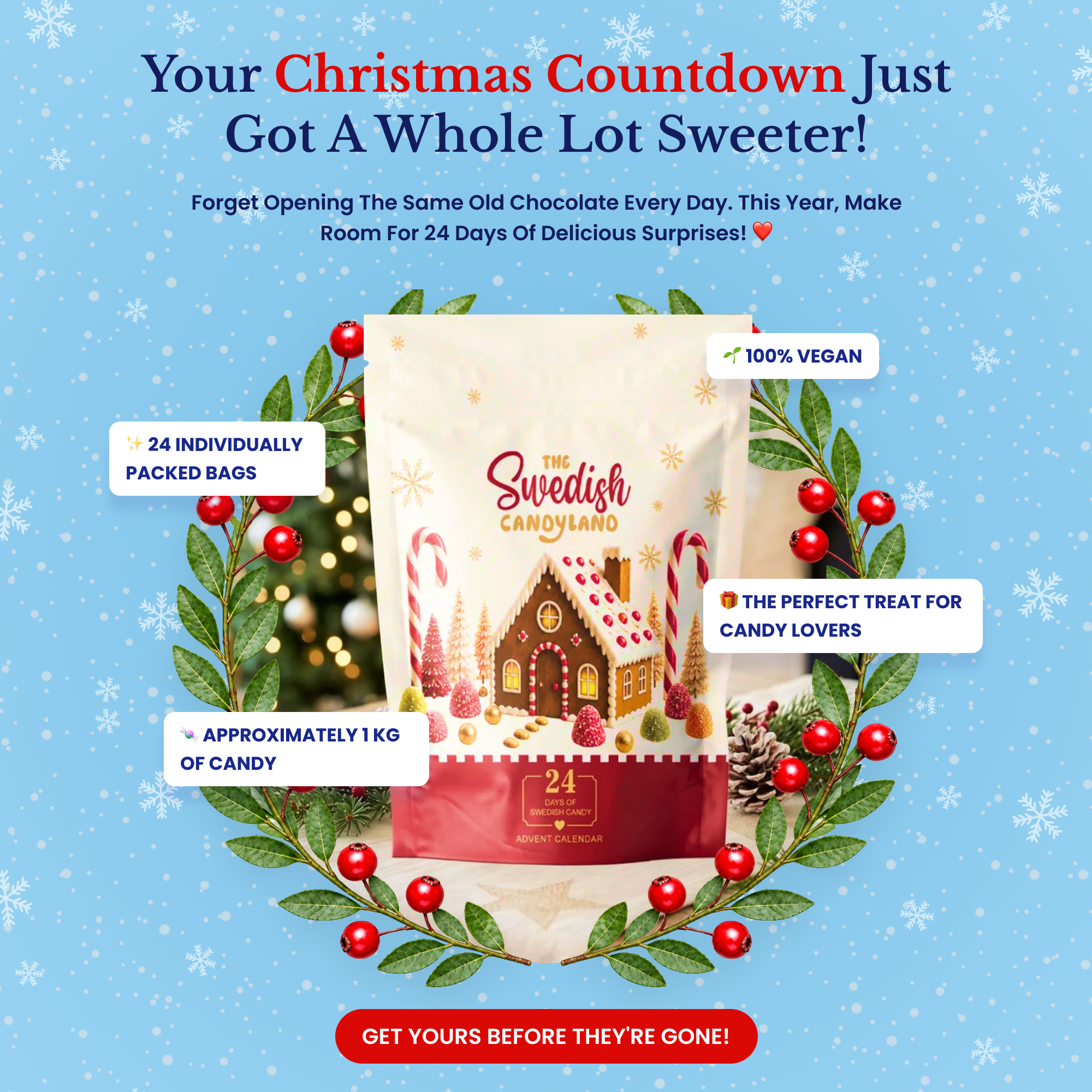 Swedish Candy Land Facebook ad: 24 Days of Swedish Candy Surprises