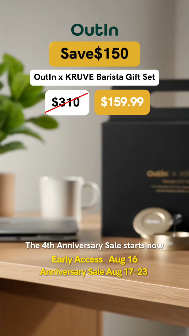 Outin Portable Electric Espresso Machine Facebook ad: OutIn Anniversary Sale | Up to 20% OFF