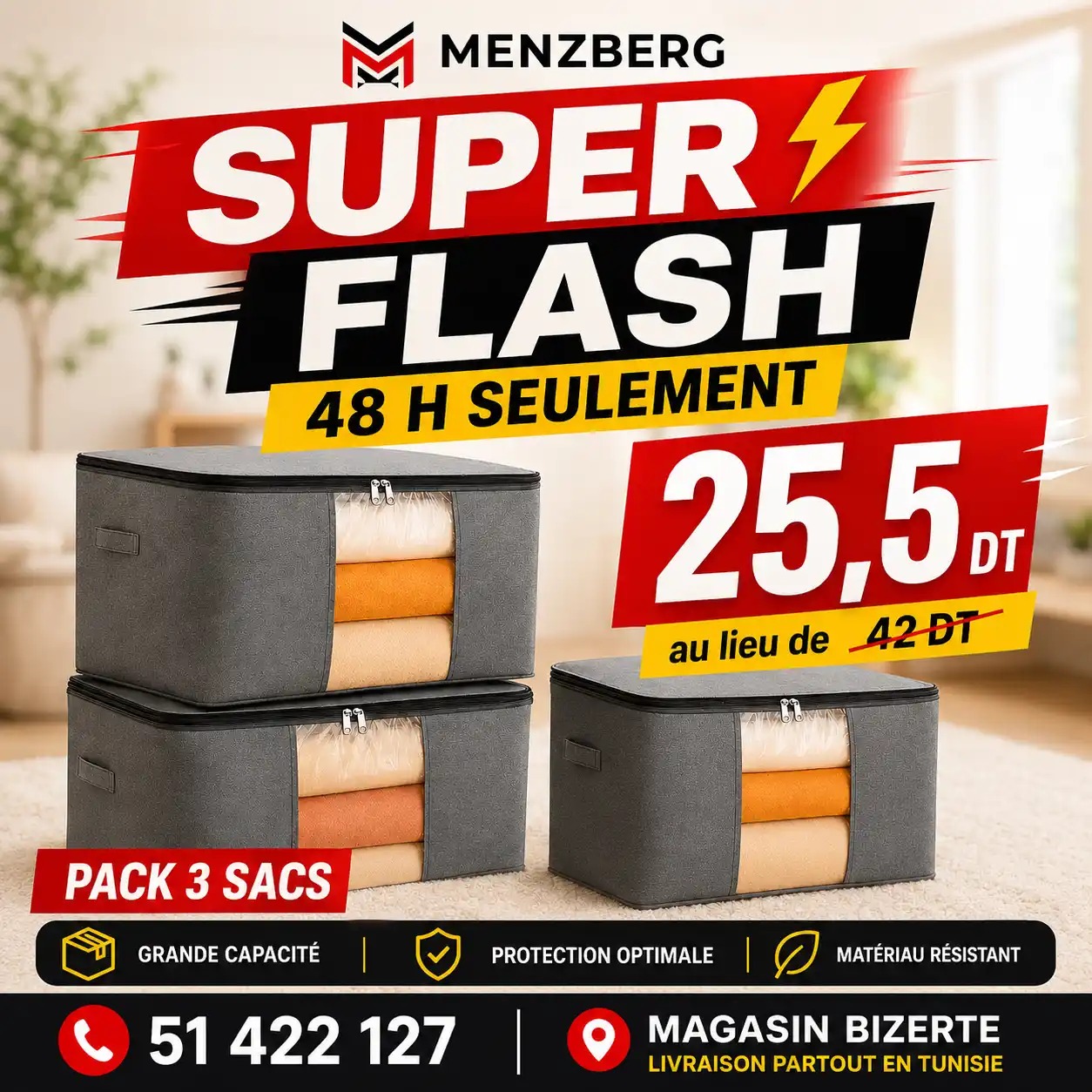 Menzberg Facebook ad: Pack sacs de rangement 3 ou 6