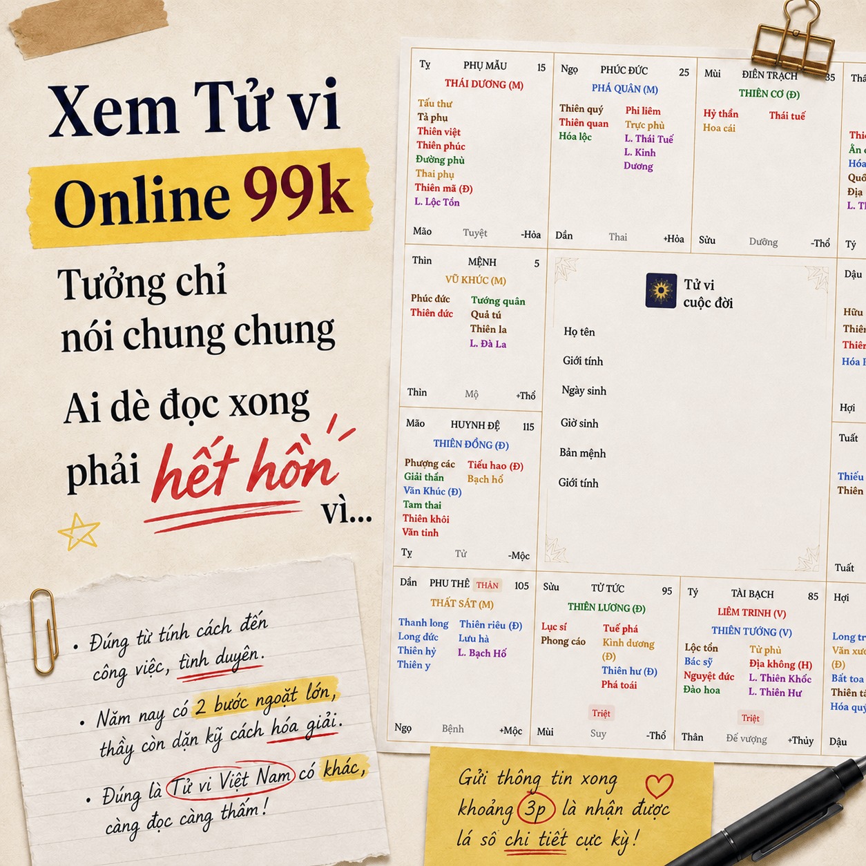 Tử Vi Cuộc Đời Facebook ad: Tưởng xem Tử vi online 99k chỉ đọc…