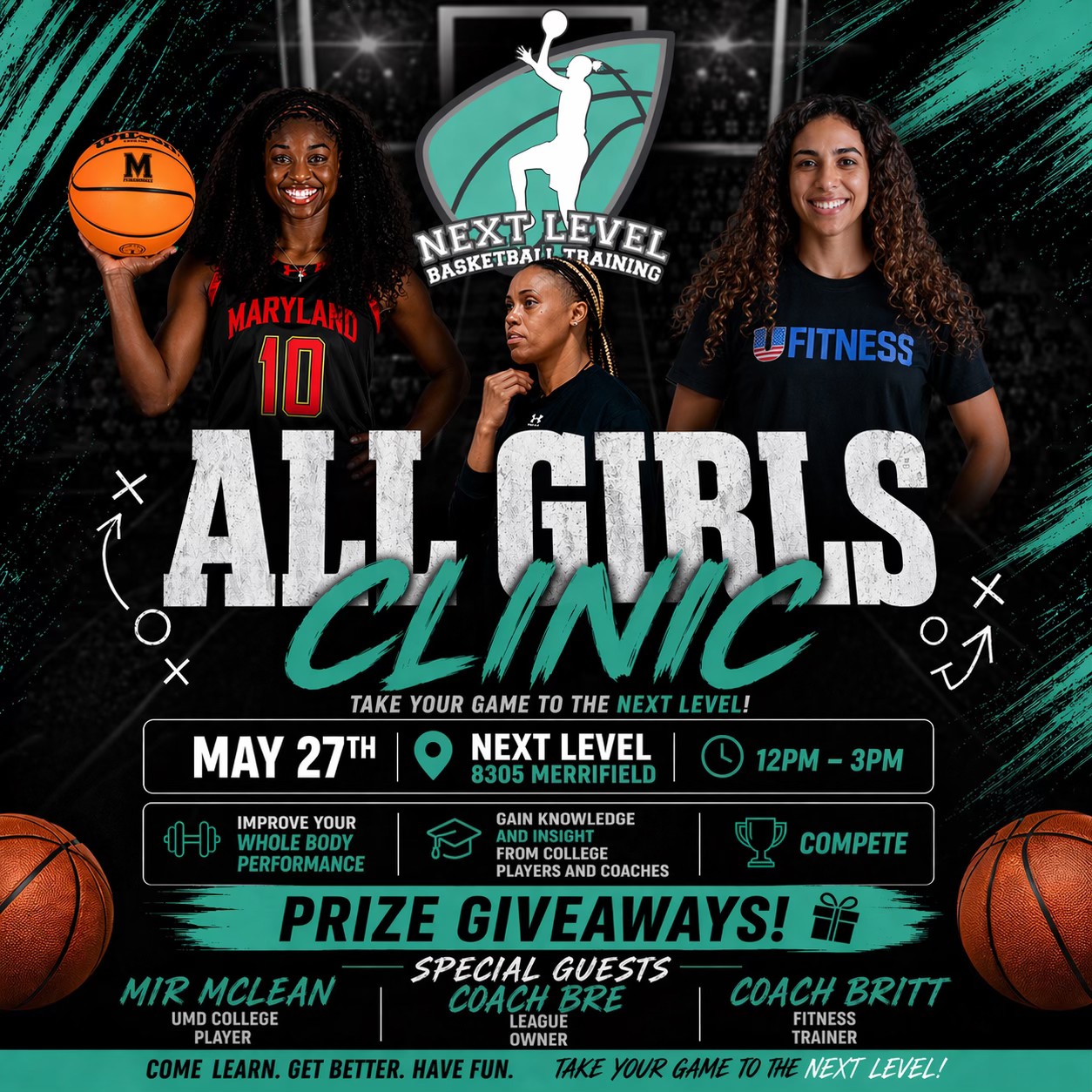 Next Level Basketball Training Facebook ad: All Girls Basketball Skills Clinic