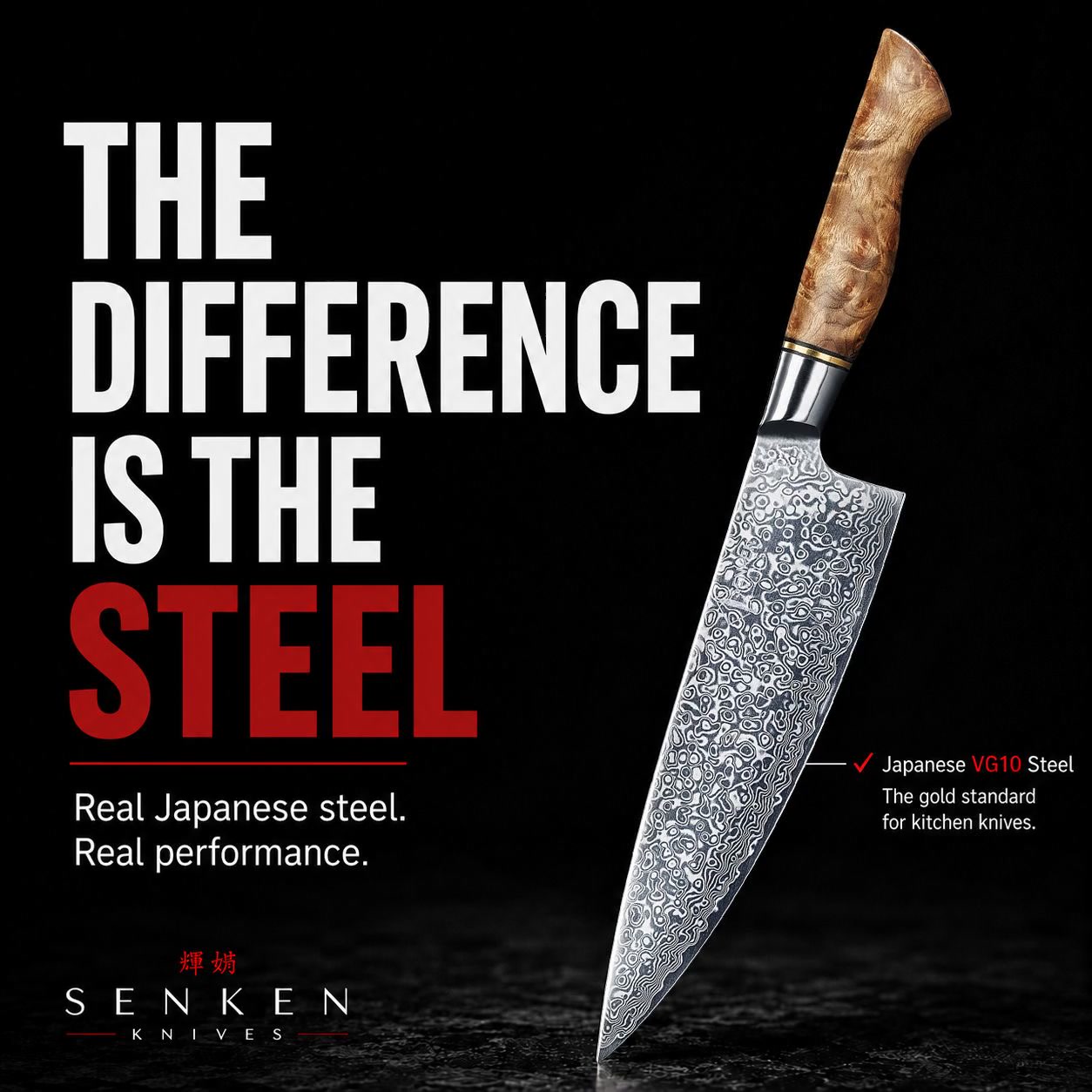 Senken Knives Facebook ad: Know Your Steel.