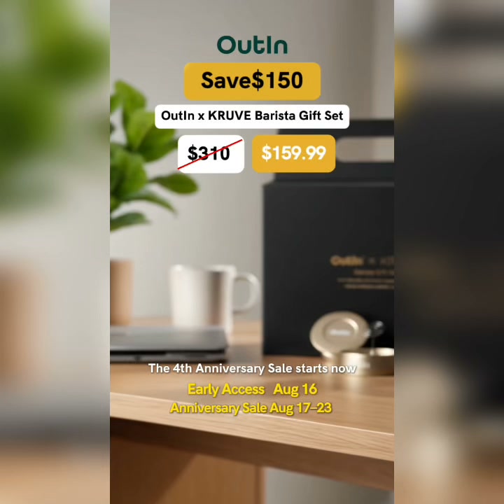 Outin Portable Electric Espresso Machine Facebook ad from Aug 15, 2026