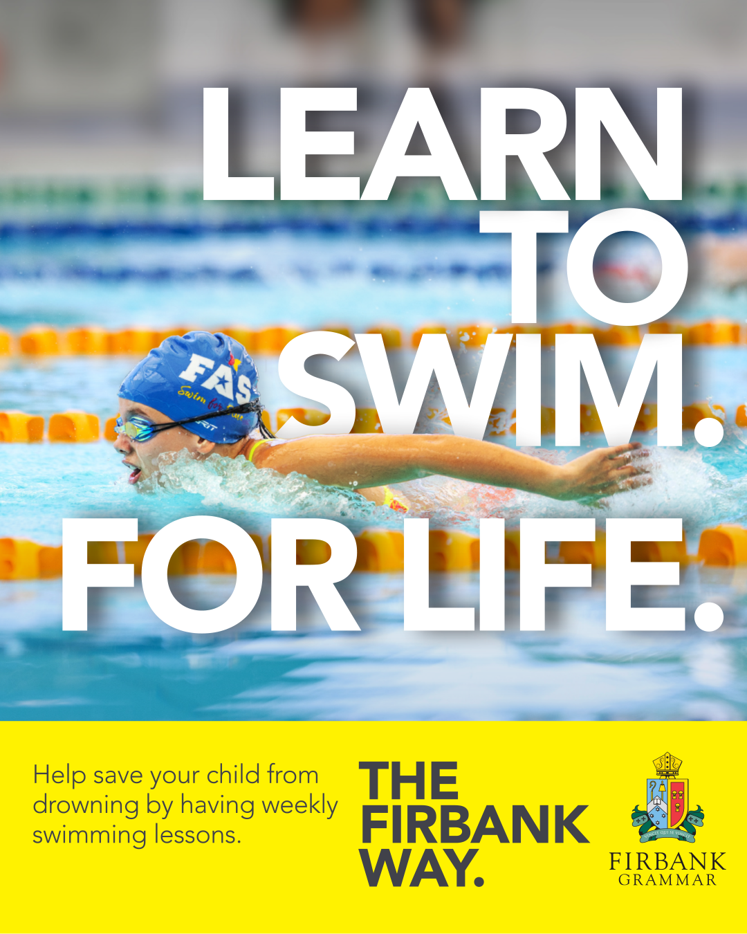 Firbank Grammar School Facebook ad: Book a free swim assessment