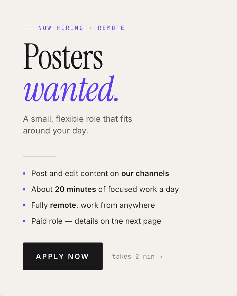 Fame Dollz Facebook ad: Hiring now
