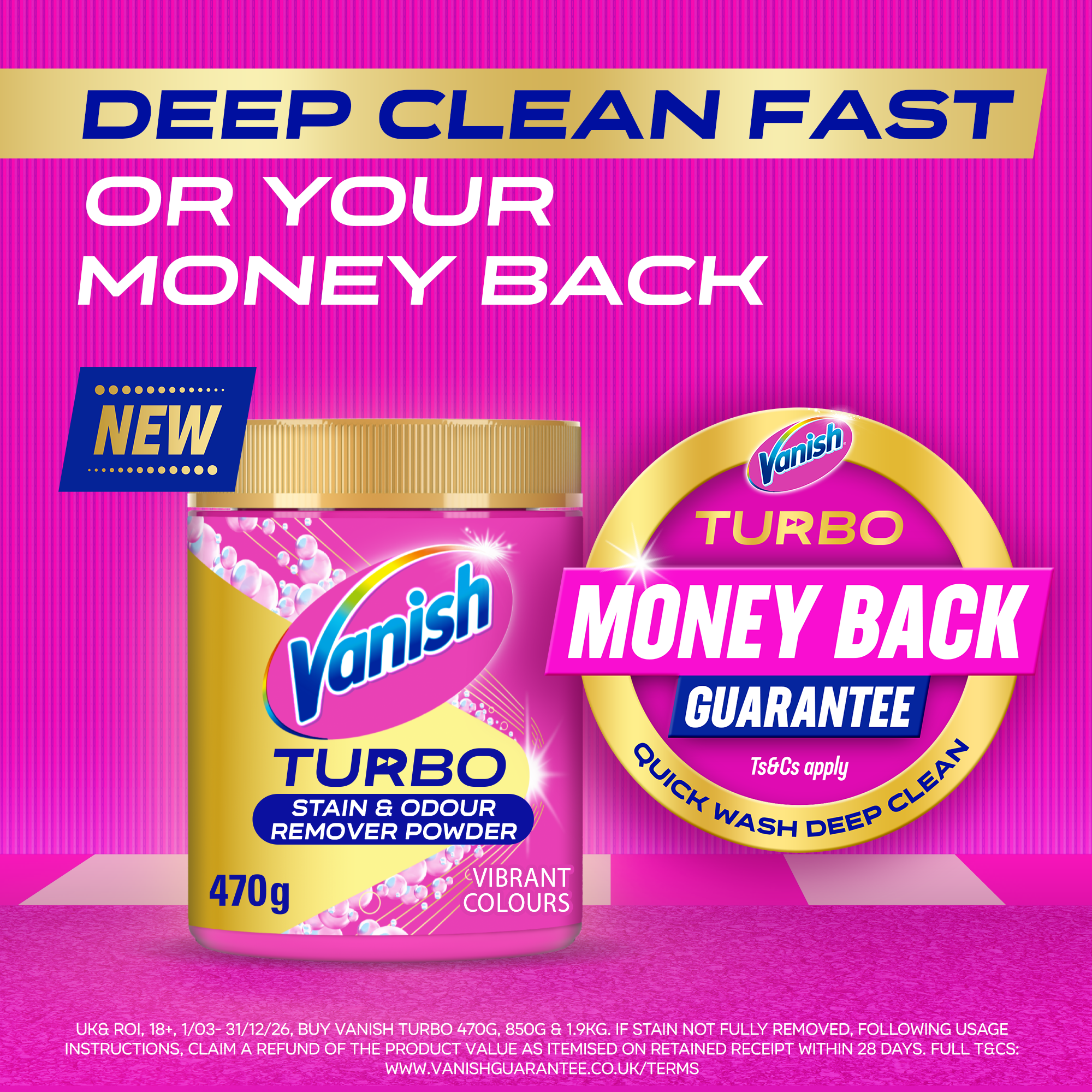 Vanish Facebook ad: Deep clean fast or your money back.