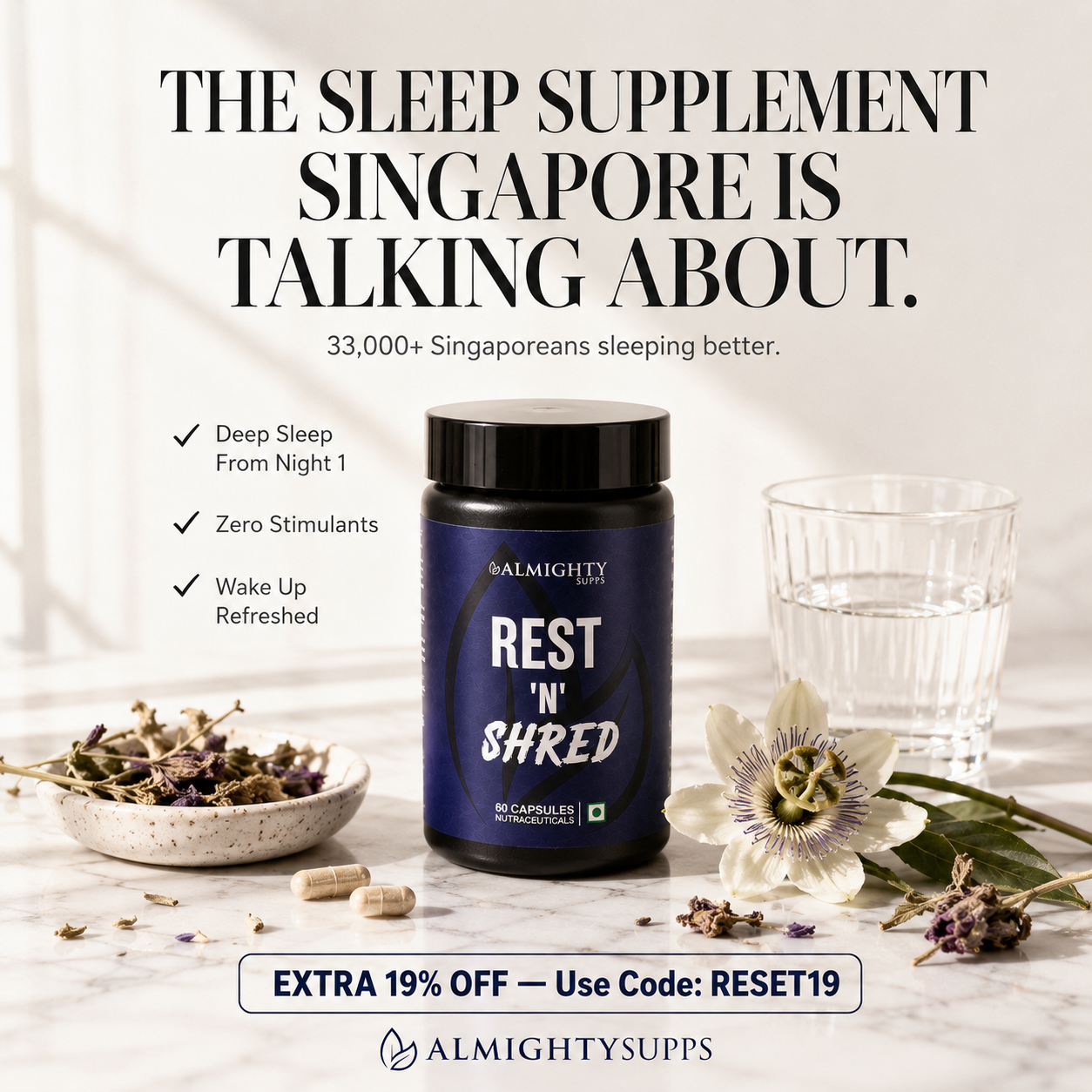 Almighty Supps Facebook ad: Get EXTRA 19% Off with 'RESET19' Today!