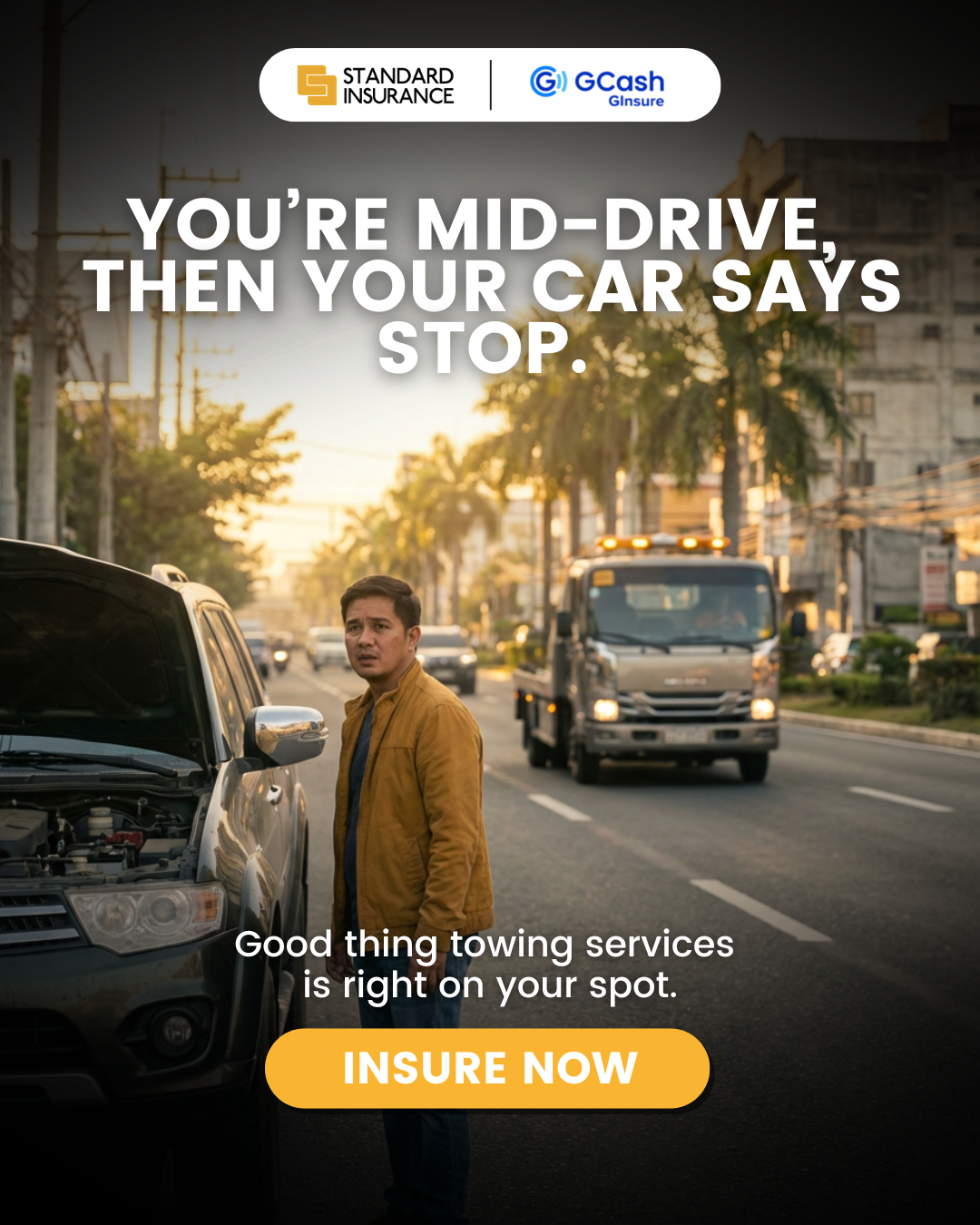 Standard Insurance's Corporate Insurance Solutions Facebook ad: With Standard Insurance, towing is included.