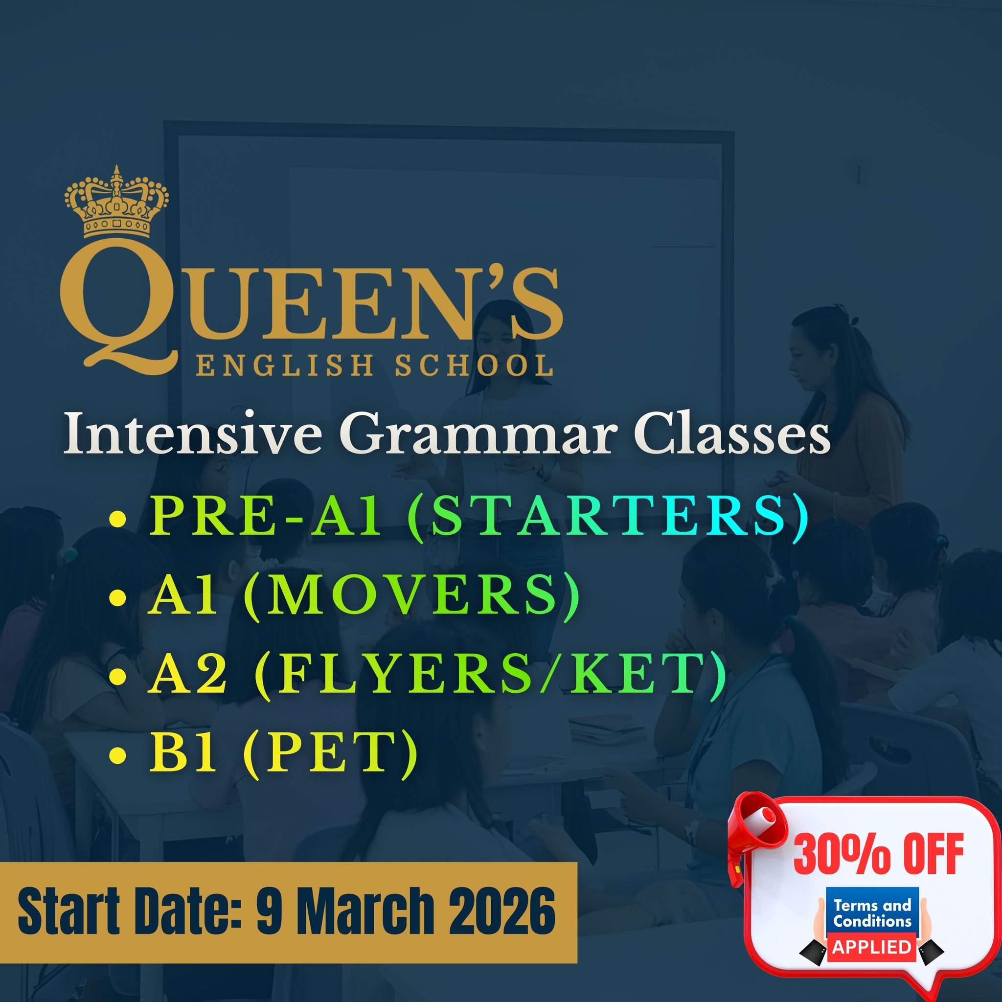 Queen’s English School Facebook ad: 𝐈𝐧𝐭𝐞𝐧𝐬𝐢𝐯𝐞 𝐆𝐫𝐚𝐦𝐦𝐚𝐫 𝐂𝐥𝐚𝐬𝐬𝐞𝐬 |…