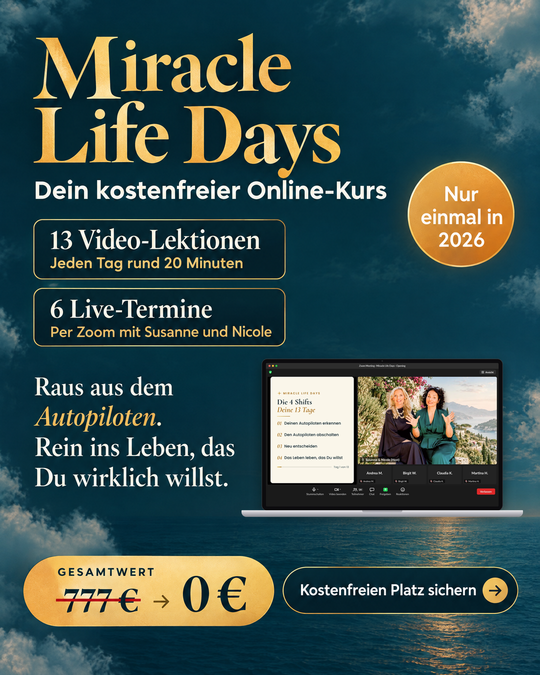 Susanne & Nicole Facebook ad: Kostenfreier Online-Kurs zum Leben, das Du wirklich willst