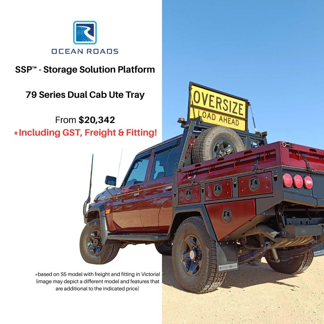 Ocean Roads Facebook ad: 79 Series Landcruiser Dual Cab Ute Trays built…