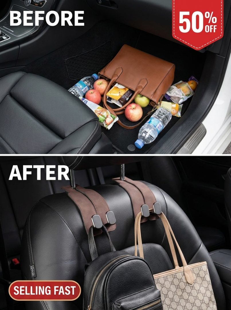 Propaneling Facebook ad: Suede‑Wrapped Headrest Car Hooks | Elegant In‑Vehicle…