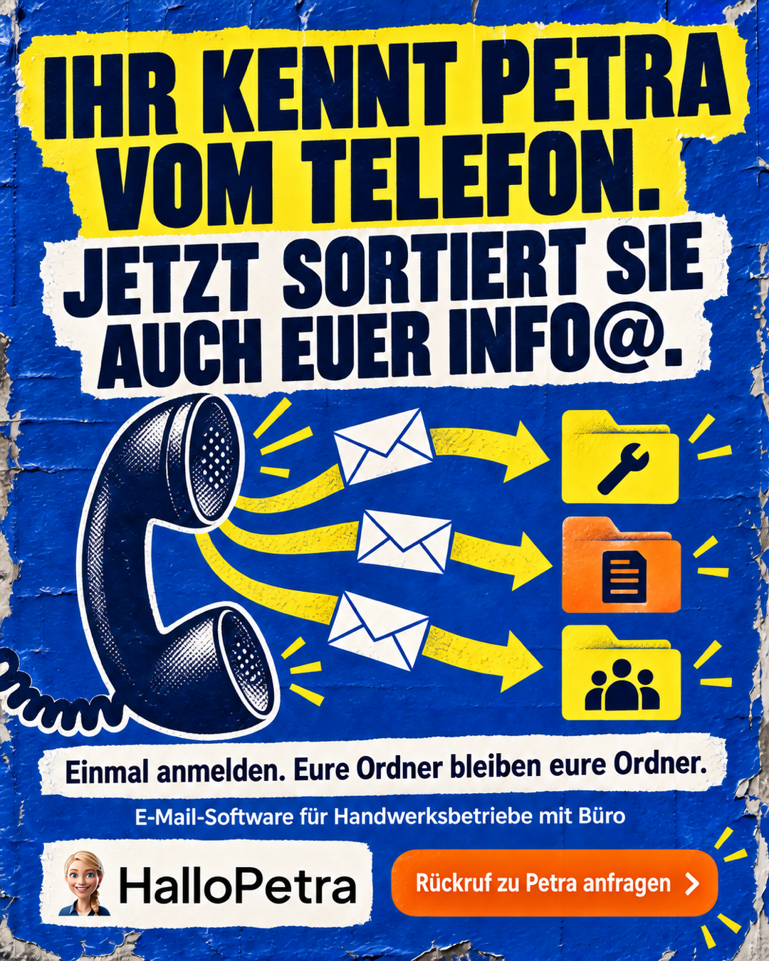 HalloPetra.de Facebook ad: Petra sortiert euer info@.