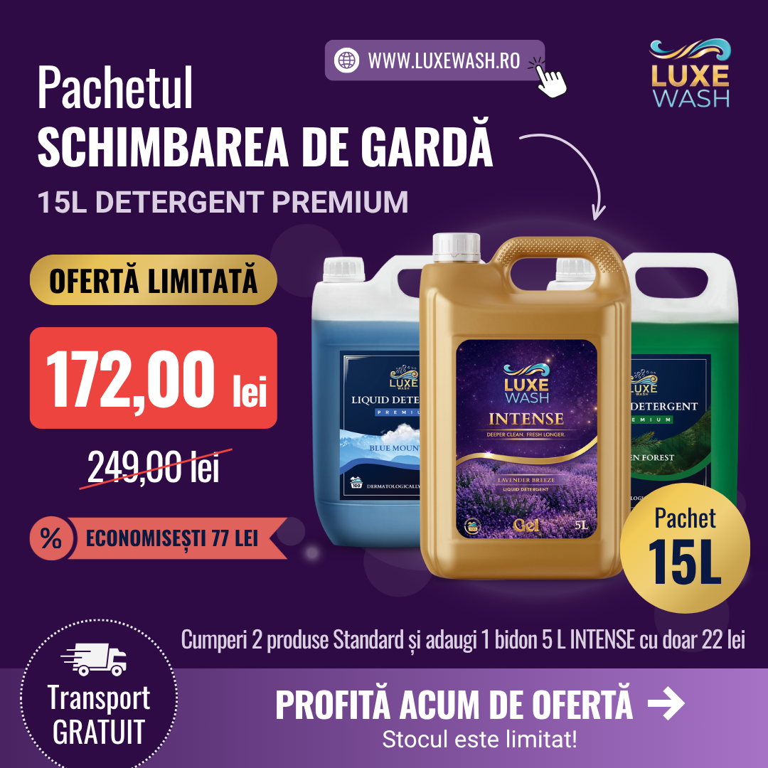Luxe Wash Europe Facebook ad: Pachet premium, stoc limitat