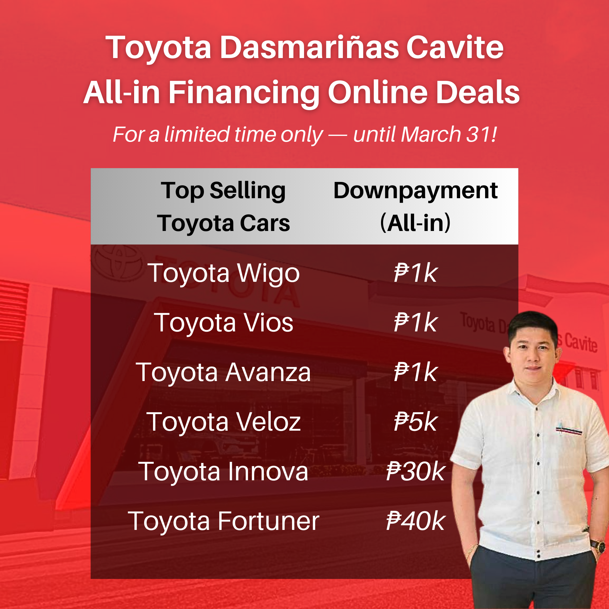 Daniel De Guzman- Toyota Dasmariñas Facebook ad: Apply Online via Messenger!