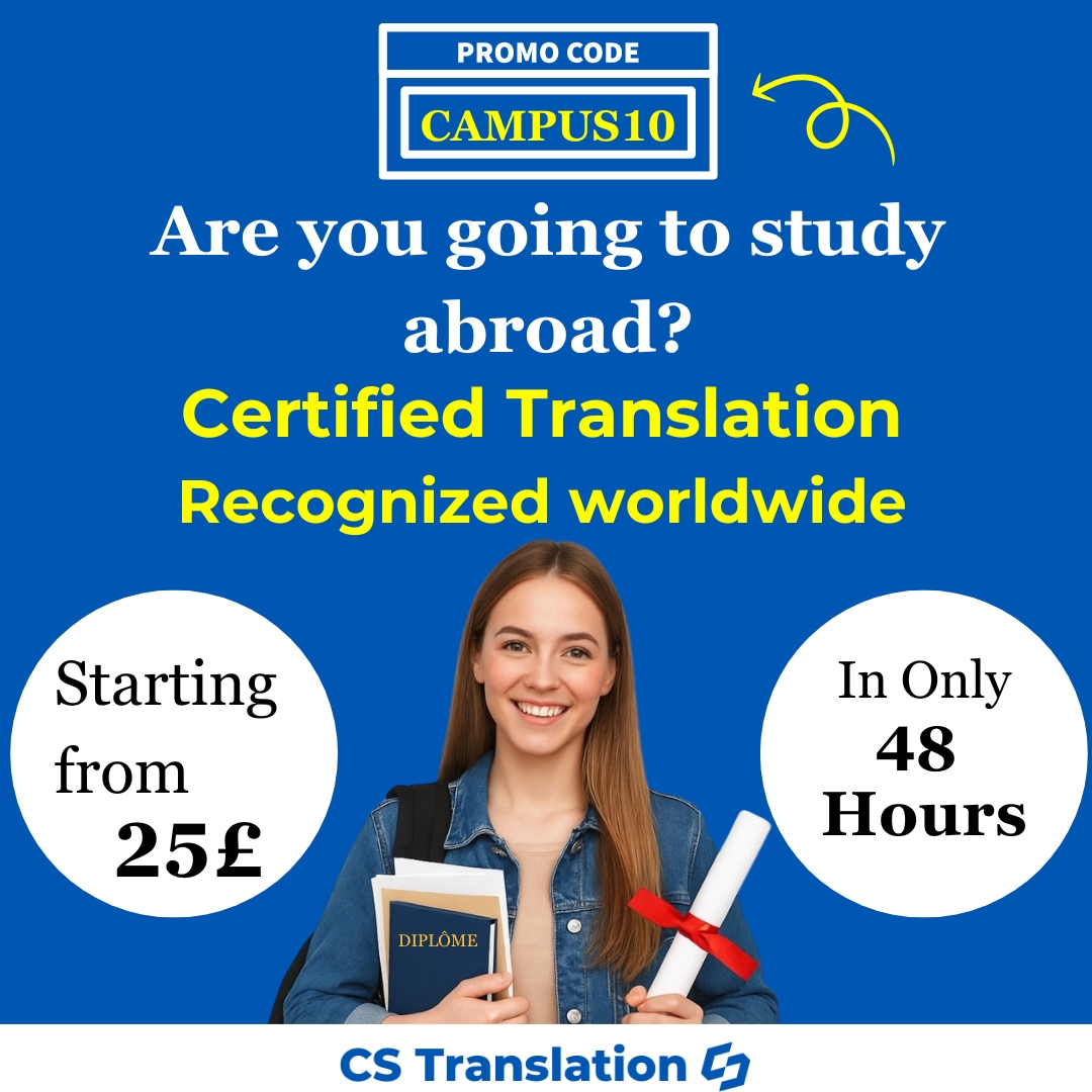 CS Translation Facebook ad: 10% discount with the promo code: CAMPUS10