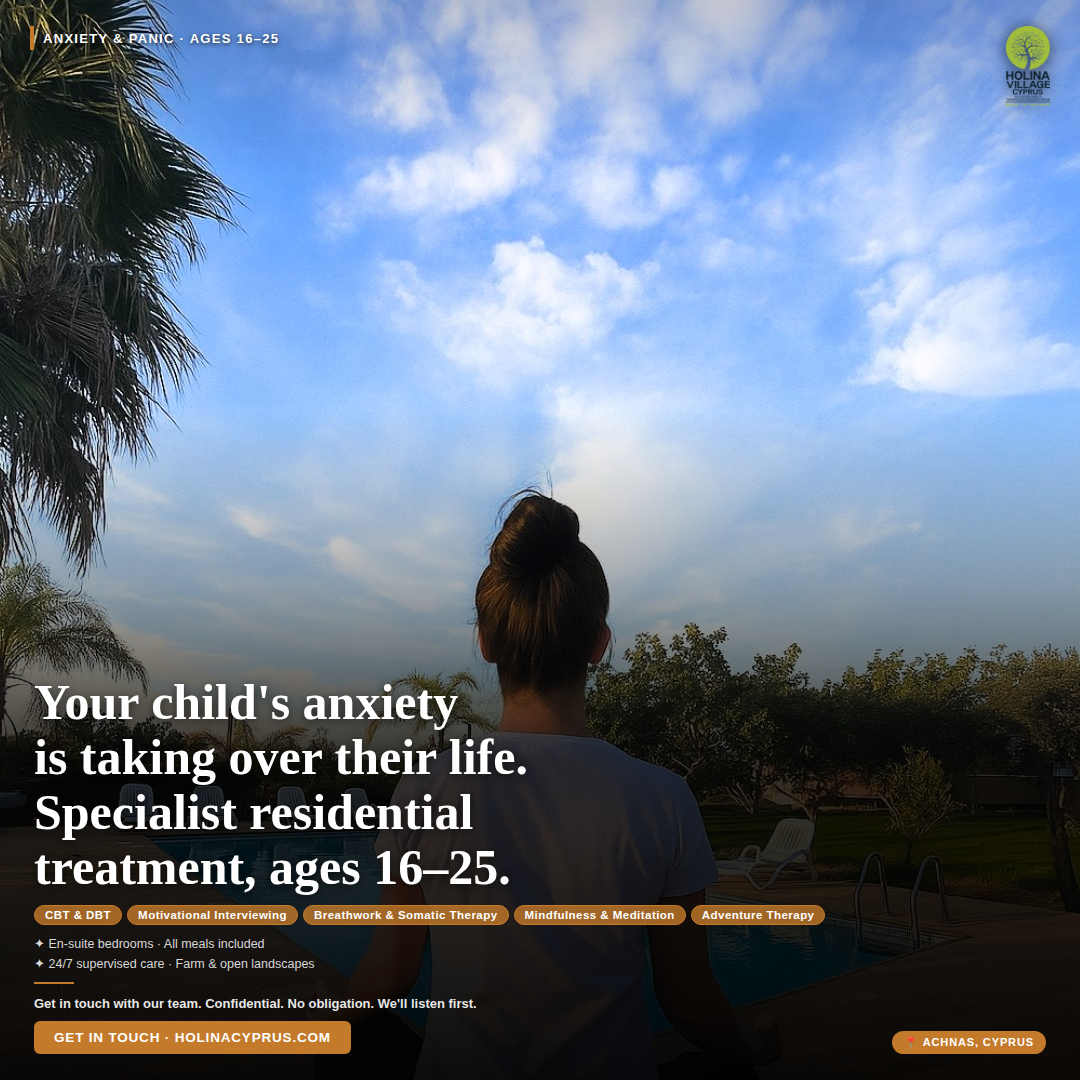 Holina Village, Cyprus Facebook ad: Is anxiety taking over your child's life?