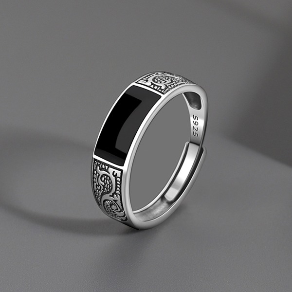Silver Mystery Facebook ad: Natural Obsidian Dragon Engraved Sterling Silver Ring