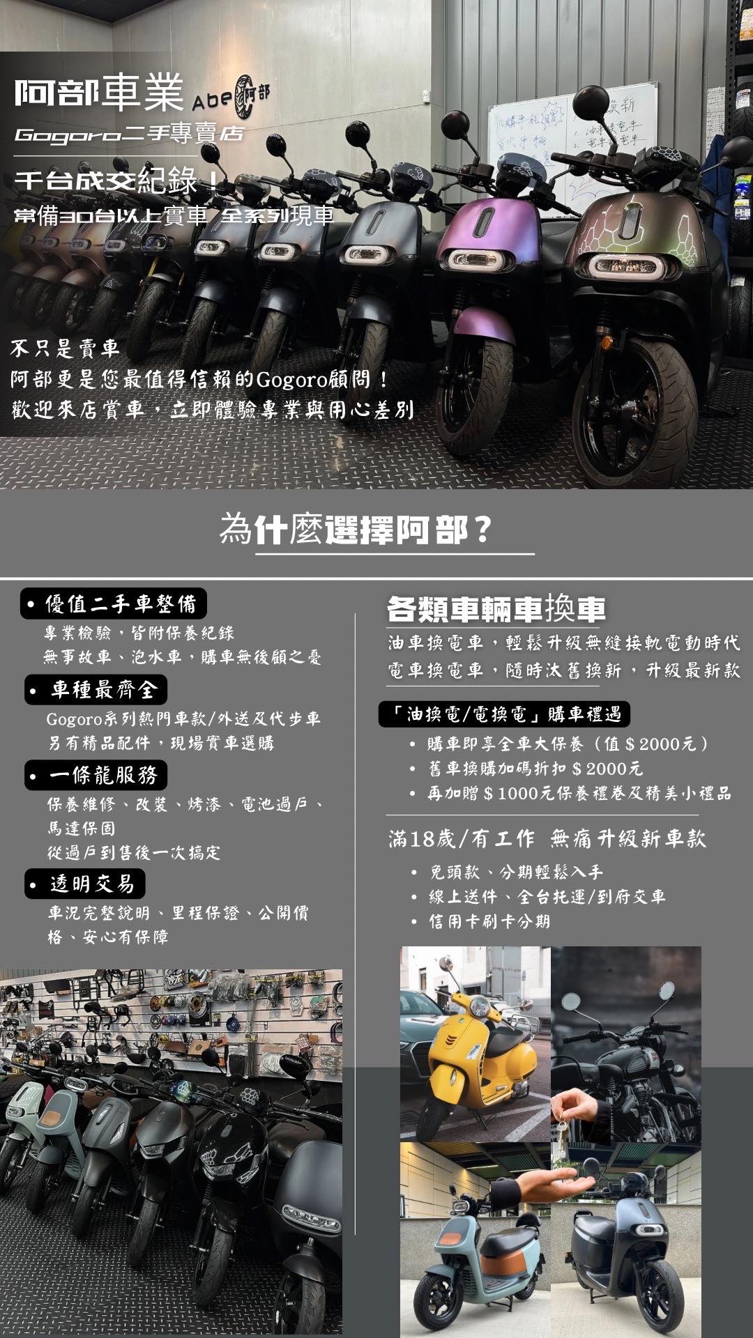 阿部Abe gogoro中古車專賣店 Facebook ad: 高雄GOGORO專賣/維修保養
