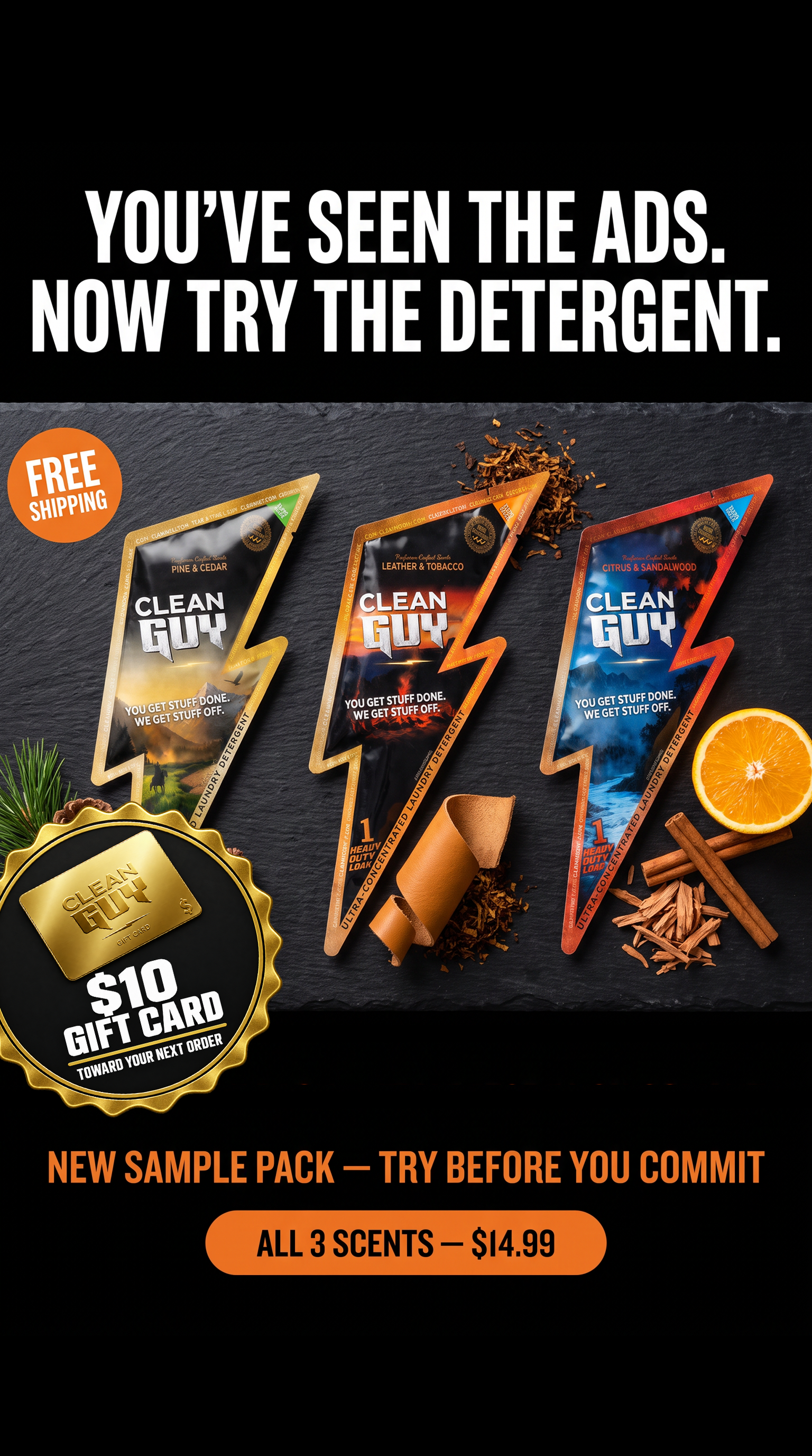 Clean Guy Facebook ad: Find Your Scent. Get $10 Back.