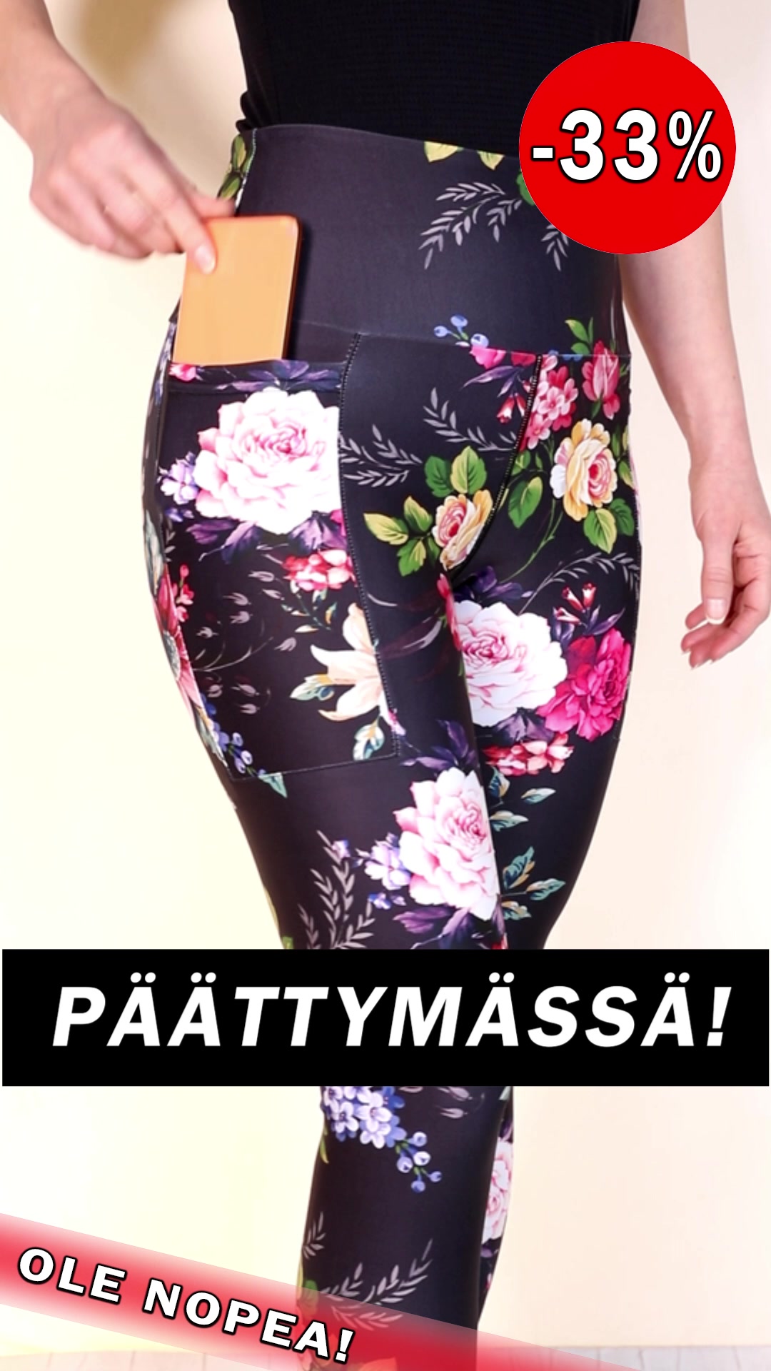 Leso.fi Facebook ad: SUPERTARJOUS! -33% Taskulliset high waist leggingsit…