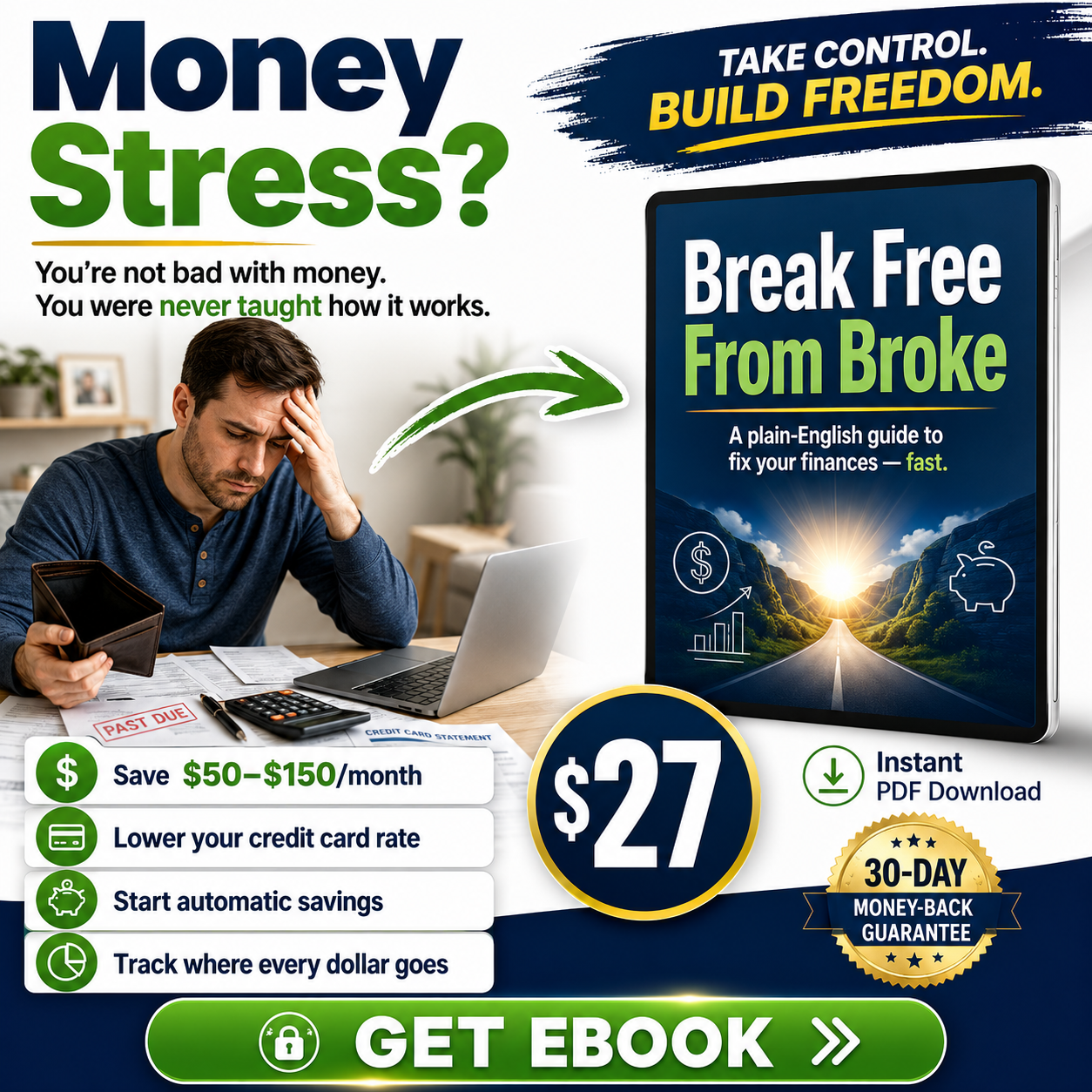 Cedatech Facebook ad: Stop Living Paycheck to Paycheck, Starting Now