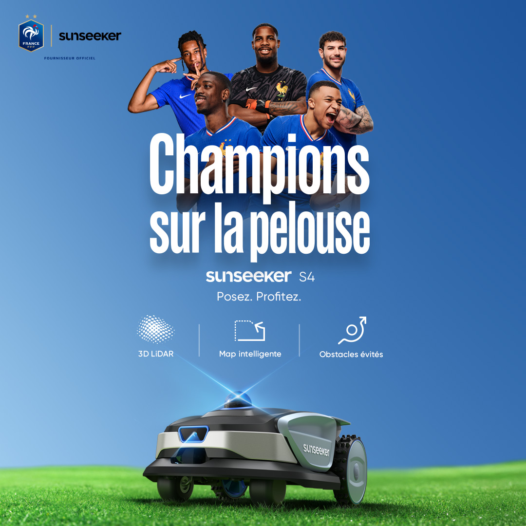 Sunseekertech Facebook ad: Inspiré des champions, le robot tondeuse Sunseeker S4…
