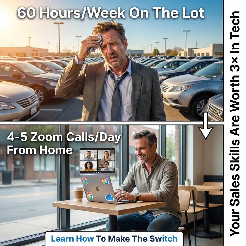 SalesAcademy.com Facebook ad: Stop Selling Cars. Start Selling Software. Make 3× The…