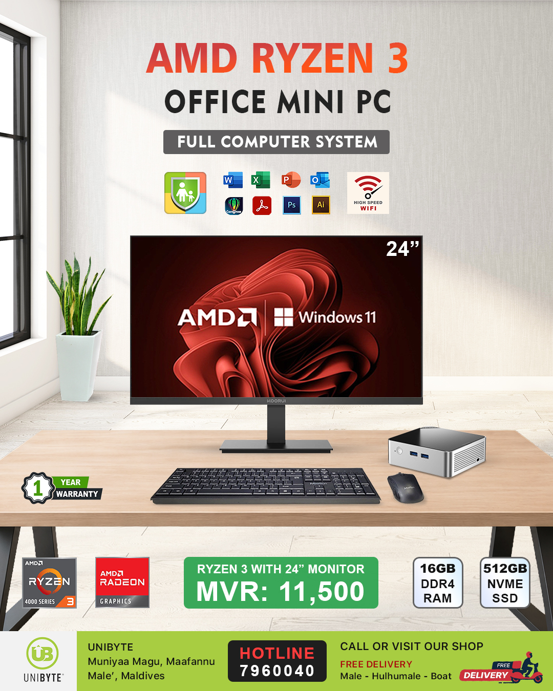 Unibyte Facebook ad: AMD RYZEN 3 OFFICE MINI PC