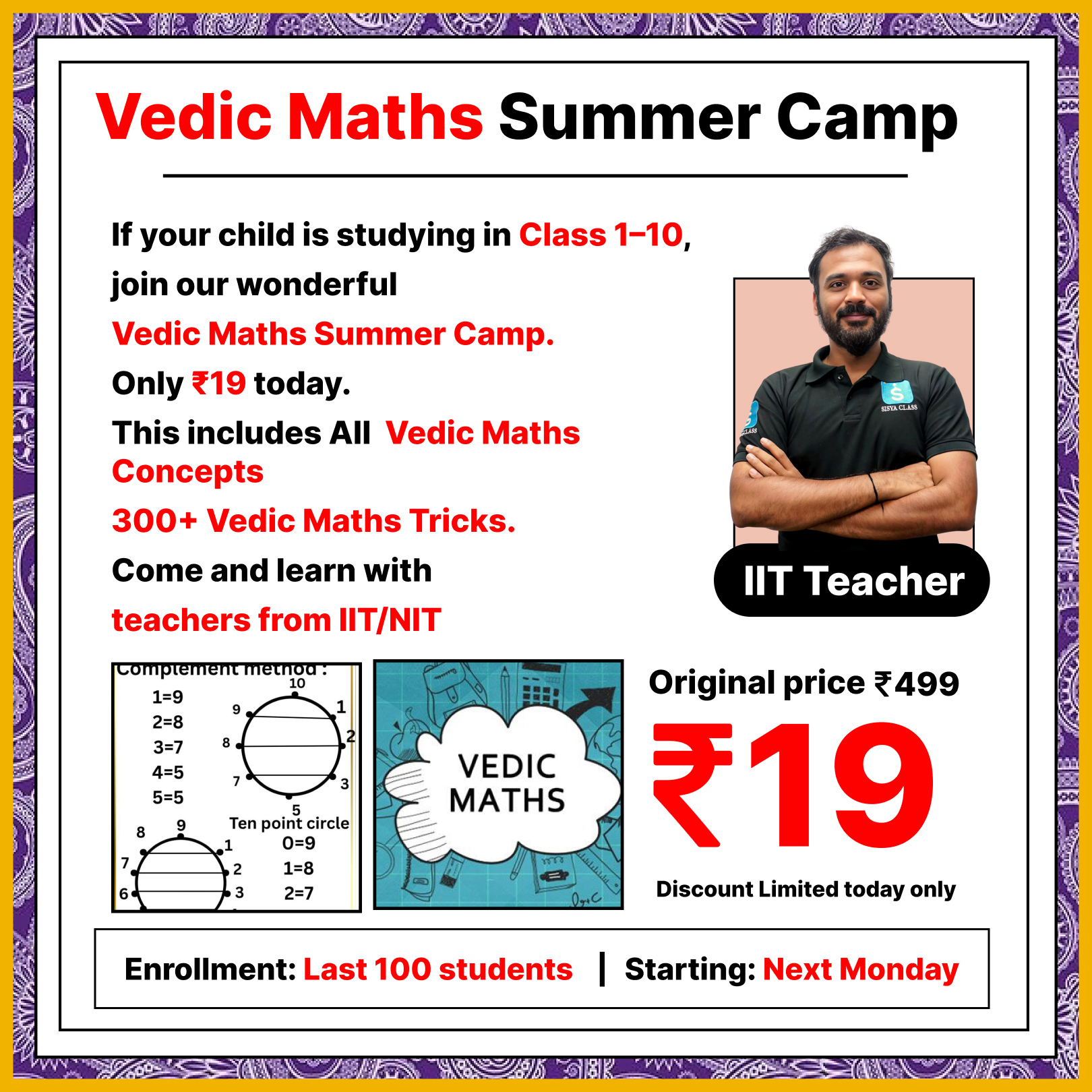 SISYA CLASS Facebook ad: Book 3 Demos @ ₹19