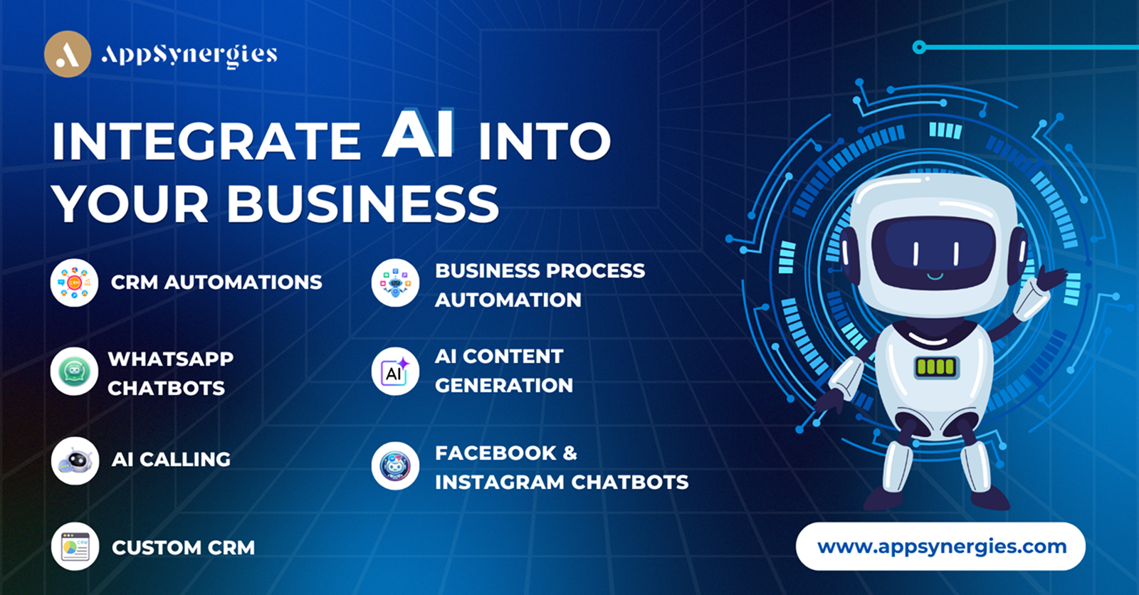 AppSynergies Facebook ad: Ready to integrate AI into your business?