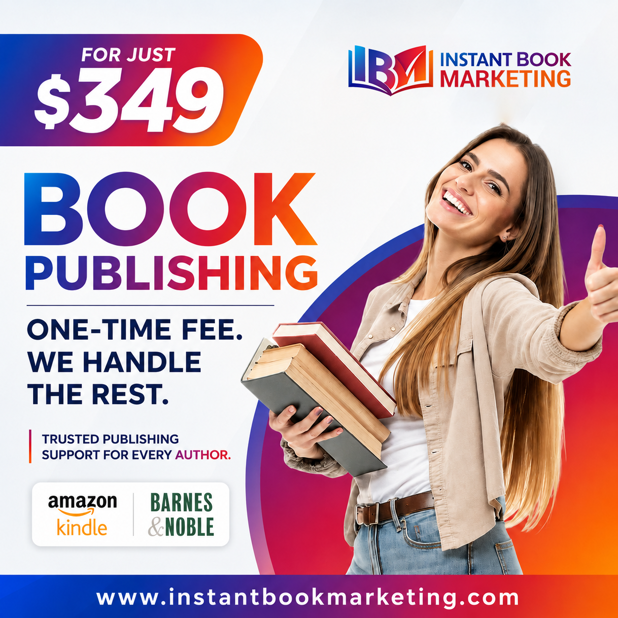 Instant Book Marketing Facebook ad: Publish on Amazon & Barnes & Noble-Done for You