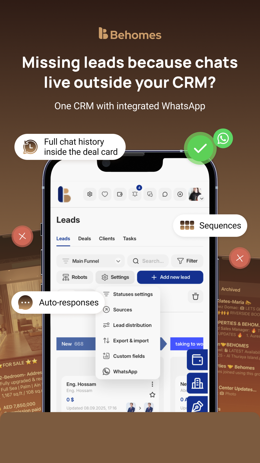 Behomes Facebook ad: All-in-One CRM for Real Estate Professionals
