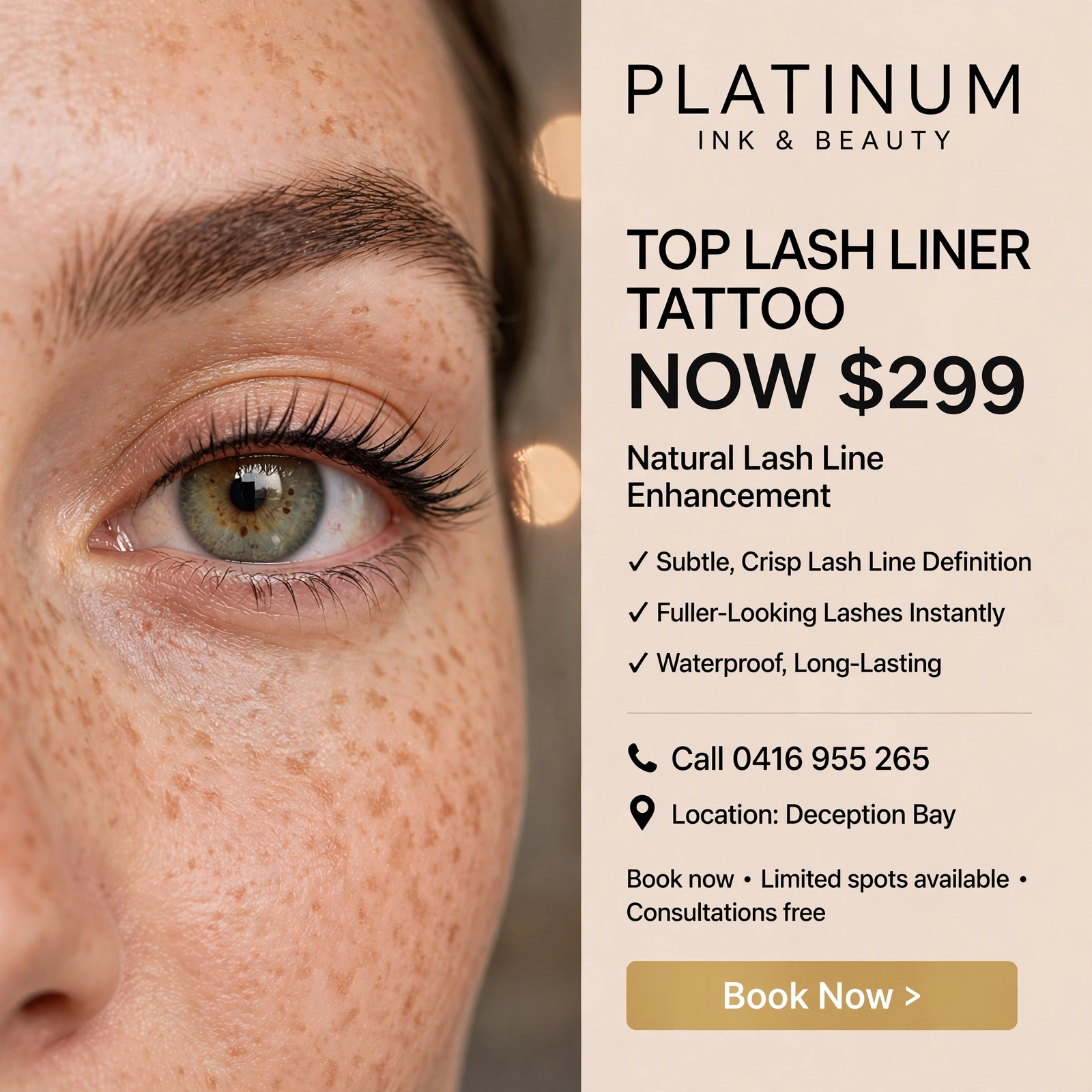 Platinum Ink & Beauty Head Spa Facebook ad: NORTH LAKES • REDCLIFFE • CABOOLTURE • MORAYFIELD…