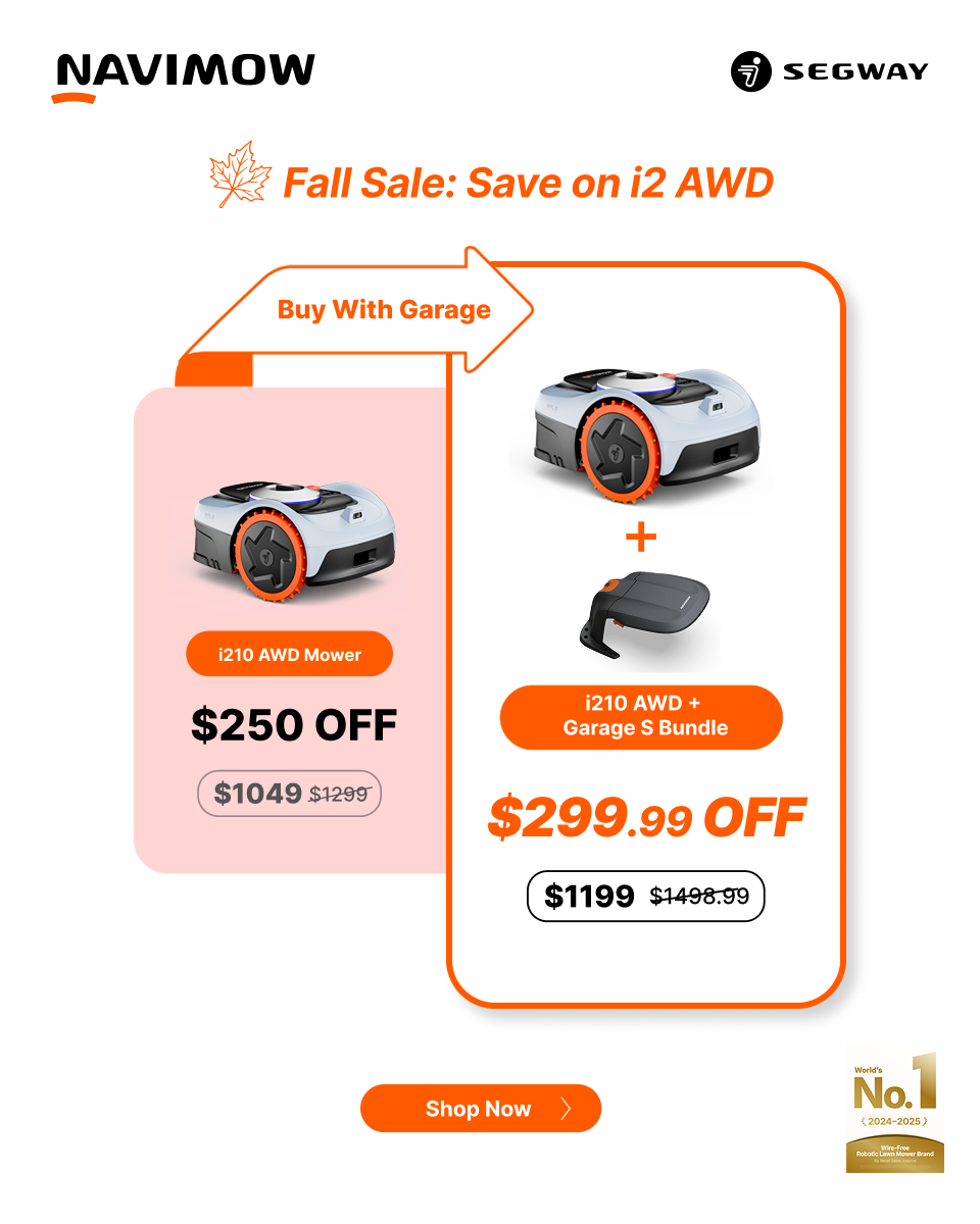 Segway Navimow Facebook ad: Fall Sale: Save Up to $299.99 On i2 AWD