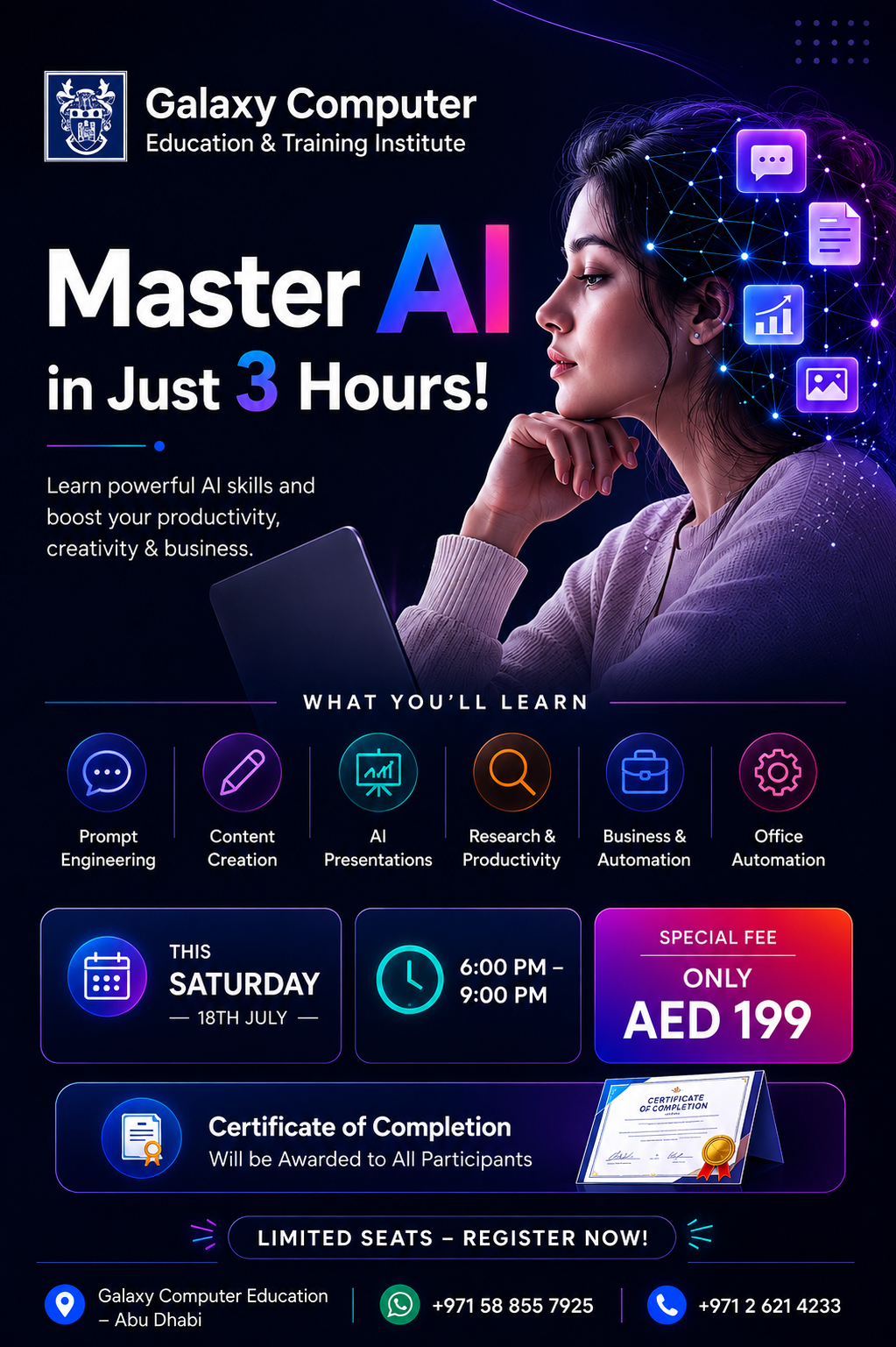 Galaxy Computer Education Abu Dhabi Facebook ad: Generative Ai Master Class! Master AI in Just 3 Hours! at…