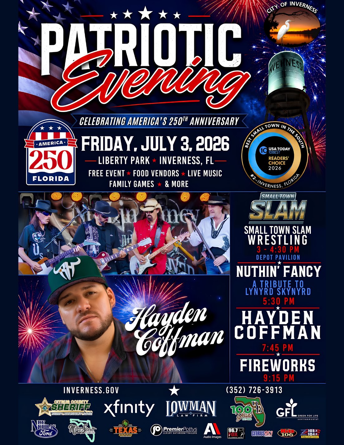 City of Inverness, Florida Government Facebook ad: Celebrate America 250 at the annual Patriotic Evening!