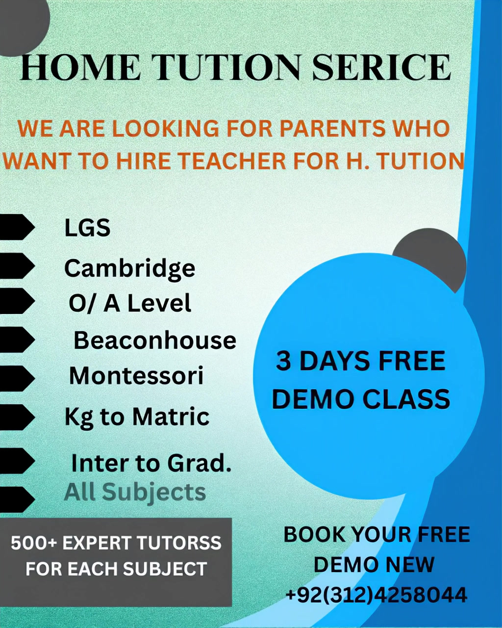 Smart Home Tutors Lahore Facebook ad: Book Free Demo Class With Expert Home Tutor