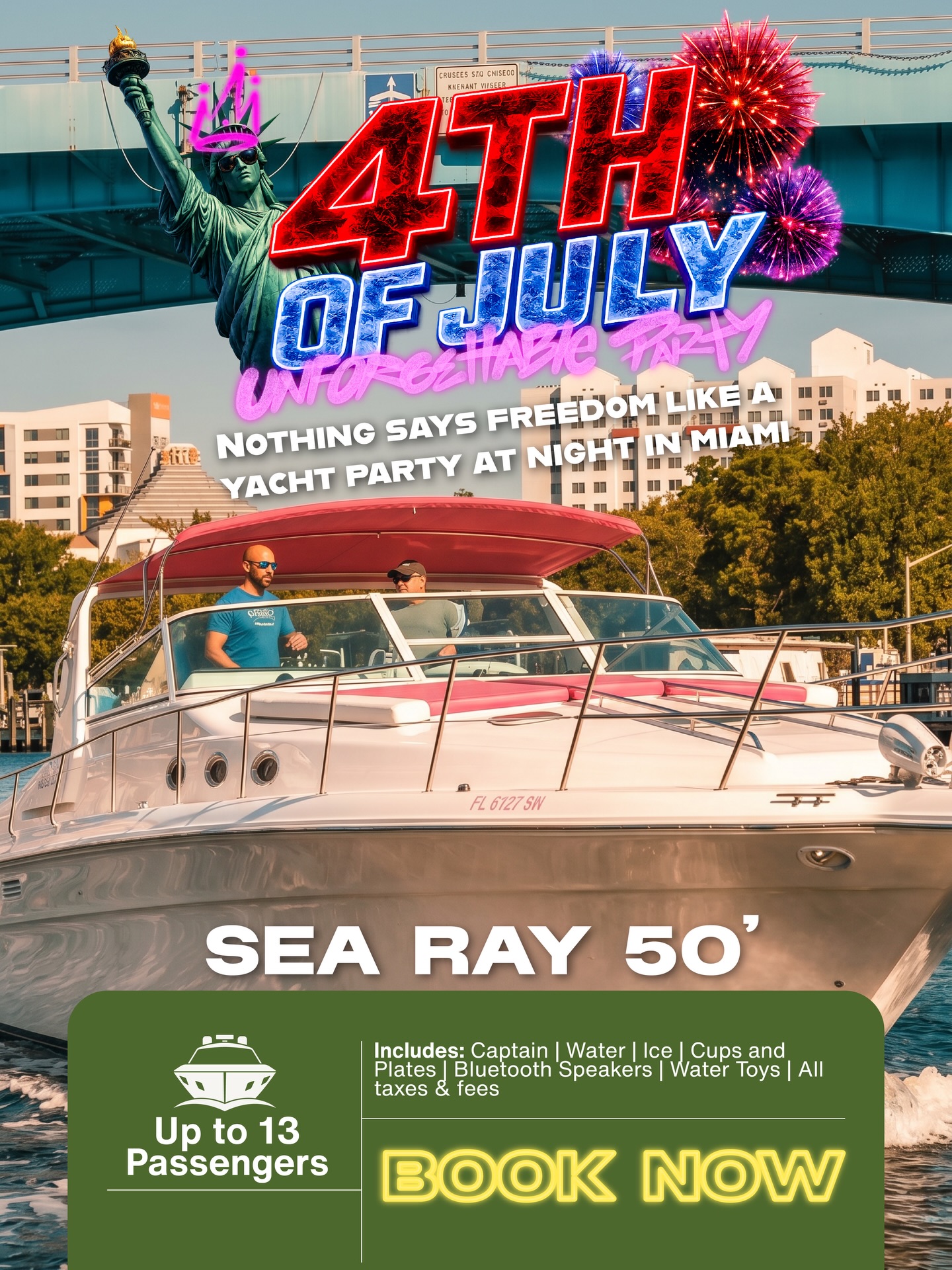 Party Yachts Miami Facebook ad: ENJOY FIREWORKS