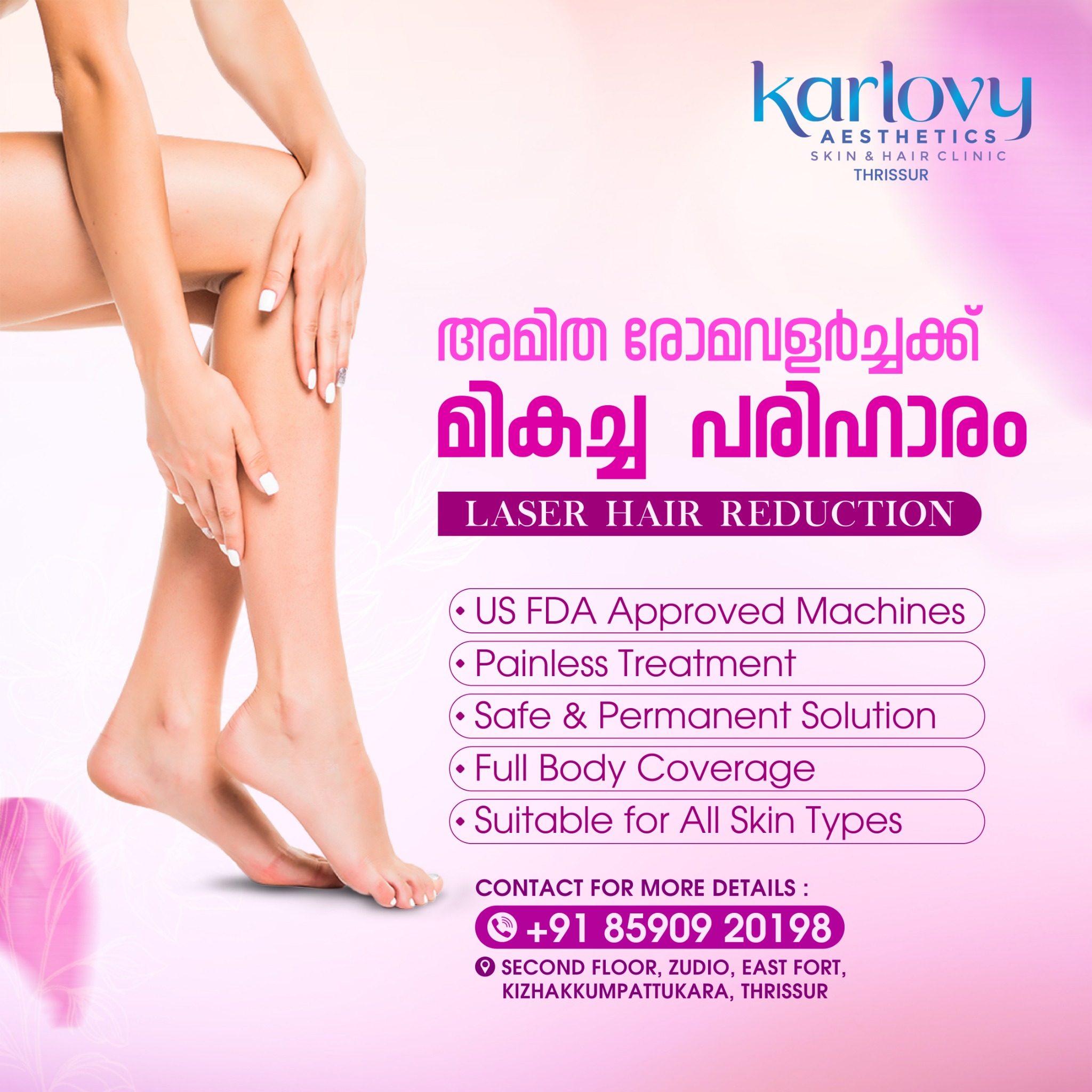 Karlovy skin and hair clinic thrissur Facebook ad: Say Goodbye to Unwanted Hair
