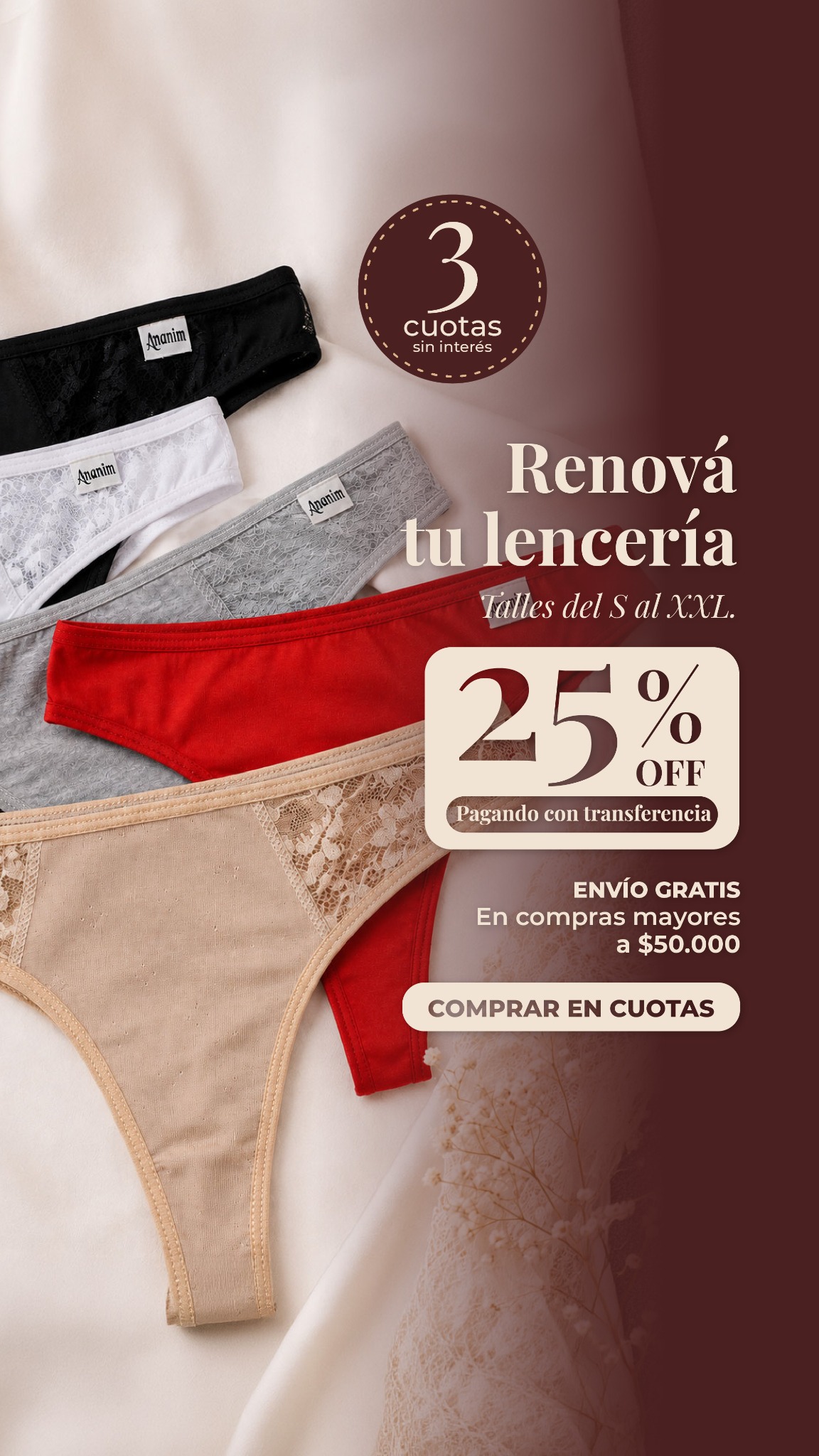 Ananim - Lencería Femenina - Ropa Facebook ad: 3 cuotas sin interés