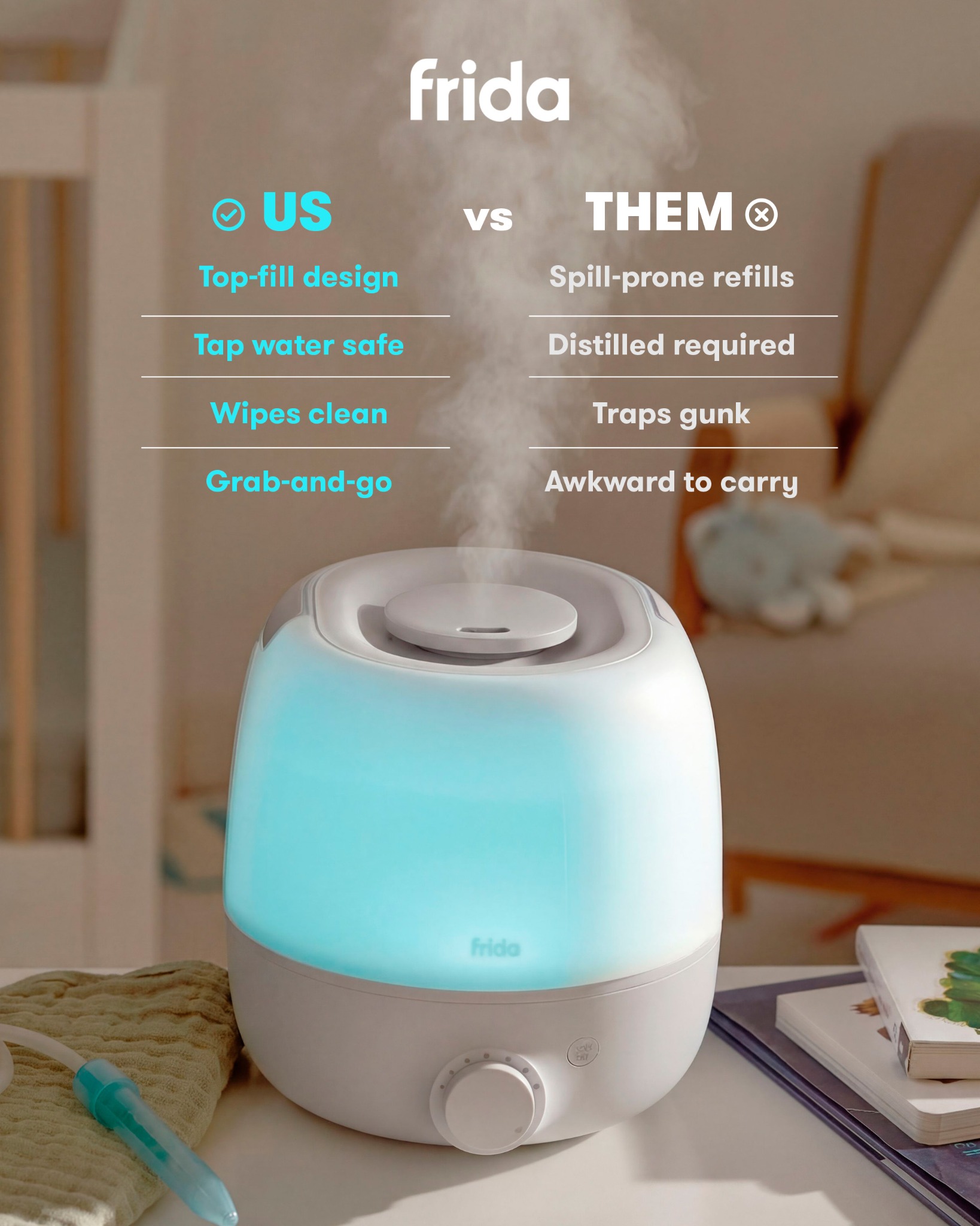 Frida Baby Facebook ad: Frida Baby 3-in-1 Cool Mist Humidifier for Large Rooms &…