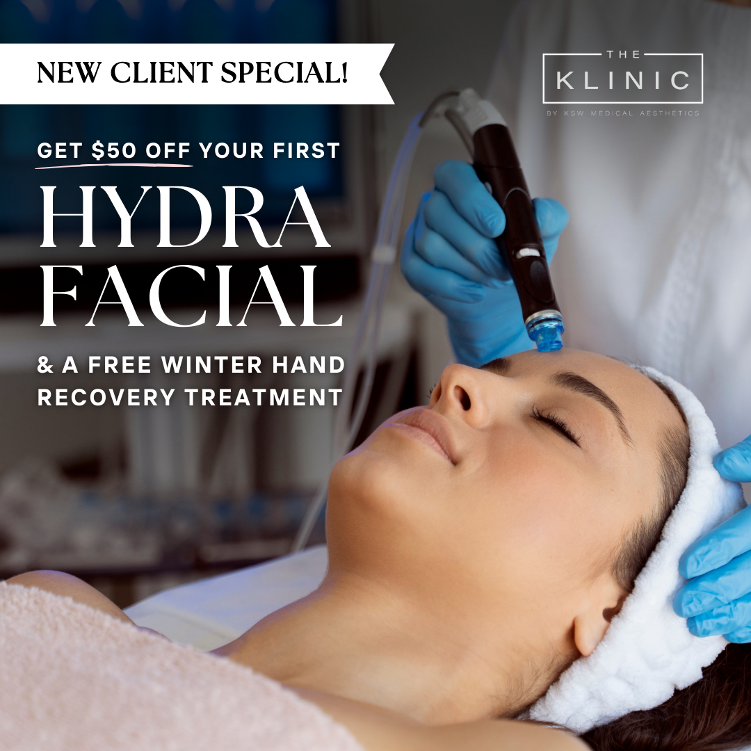 The Klinic by KSW Medical Aesthetics Facebook ad: Get $50 Off Your First HydraFacial