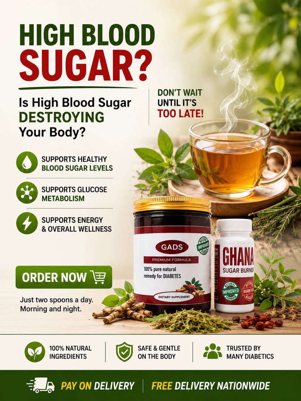 Unique Health Care Facebook ad: NATURAL SUPPORT FOR HIGH BLOOD SUGAR