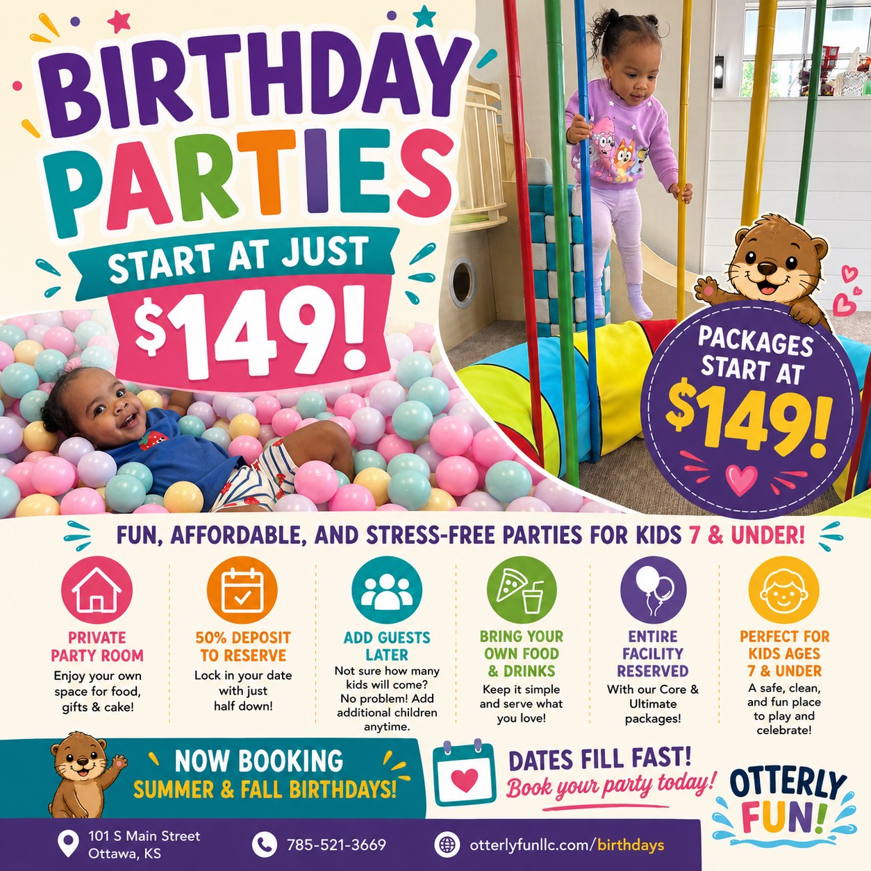 Otterly Fun - An Indoor Play Place Facebook ad: Birthday Parties | Otterly Fun