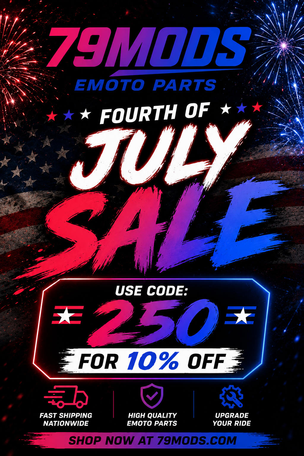 79mods Facebook ad: Fourth of July Sale is LIVE!