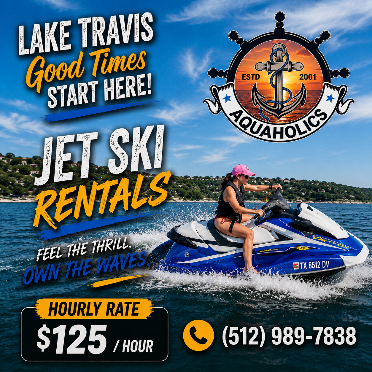 Aquaholics Watercraft Rental Facebook ad from May 16, 2026