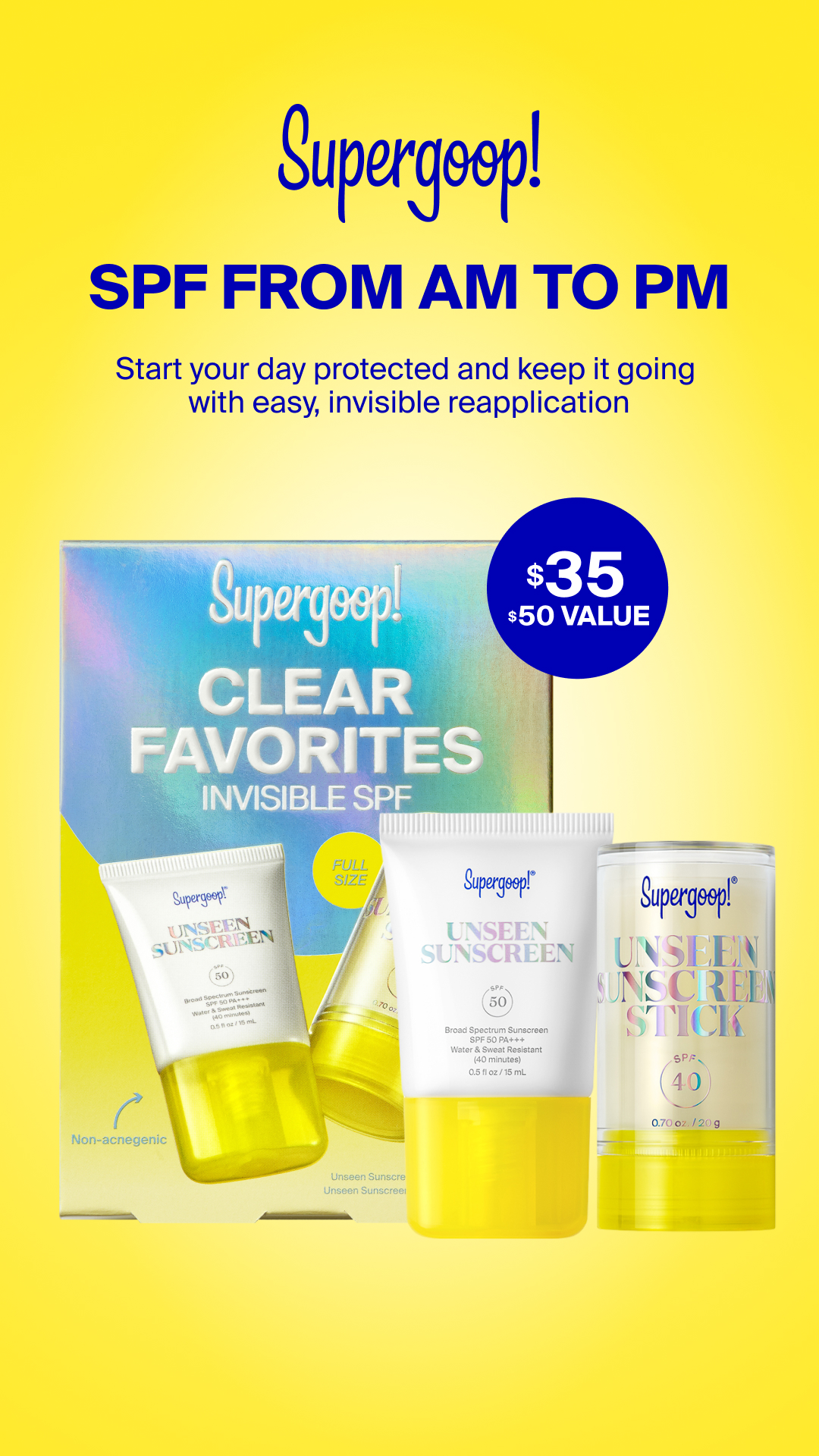 Supergoop Facebook ad: Supergoop! Clear Favorites Invisible SPF Kit - Sunscreen Set