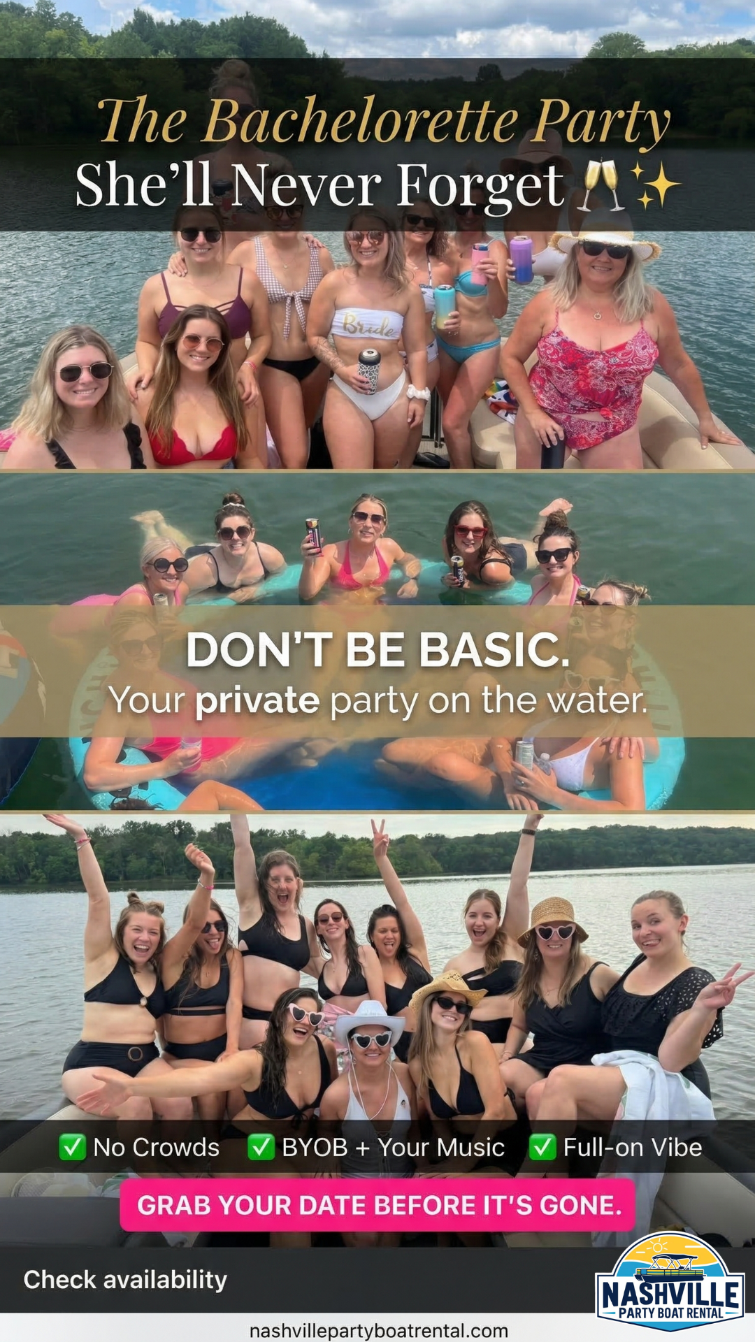 Nashville Party Boat Rental Facebook ad: Best Bachelorette Party in Nashville