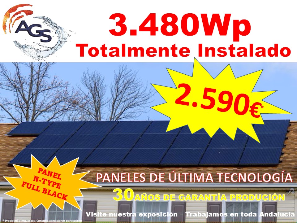 AGS Solar Energy Facebook ad: TOTALMENTE INSTALADO, 2.590€*